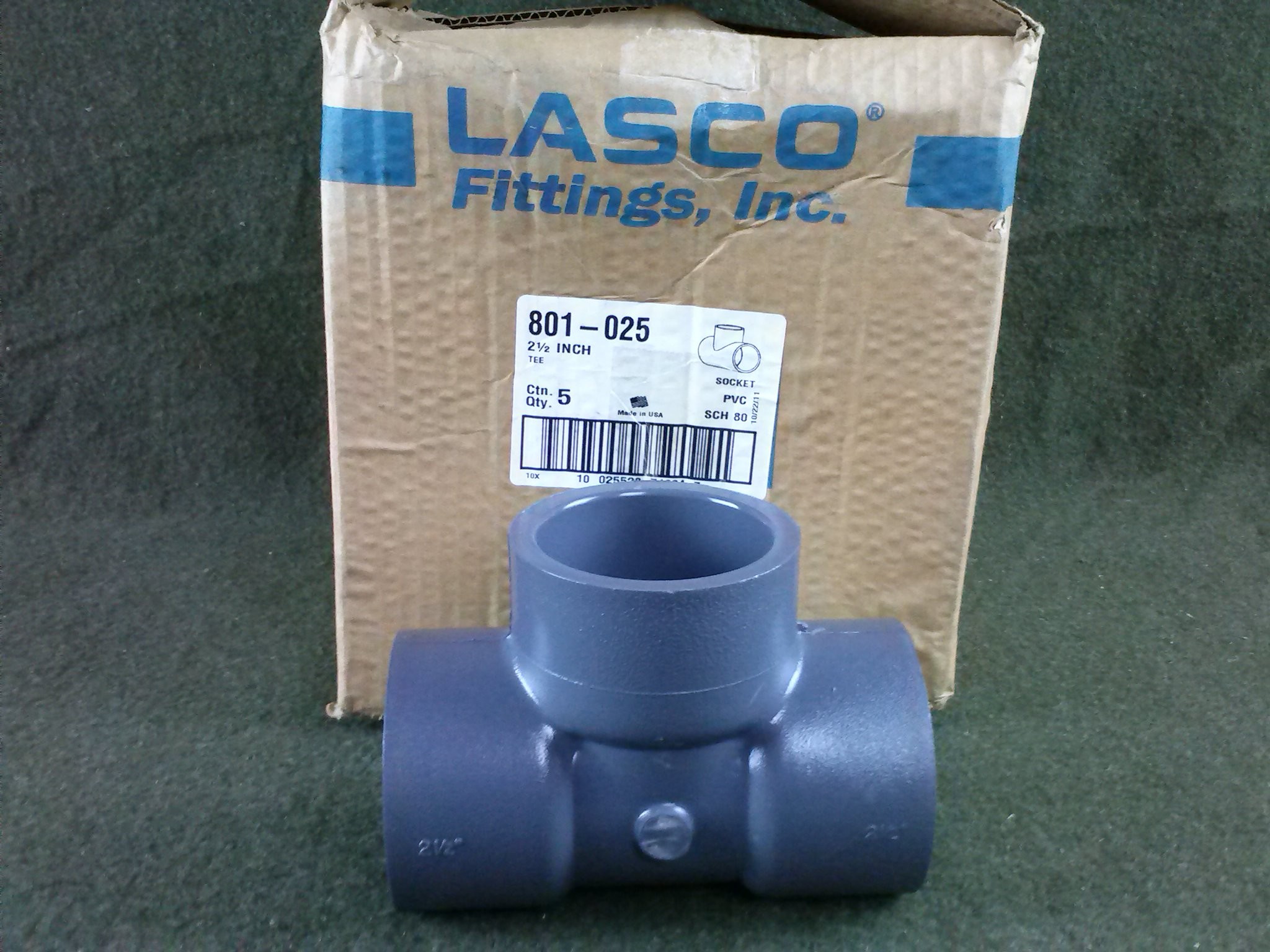 Lasco PVC Schedule 80 2 1/2" Tee Box of 5 New 801-025