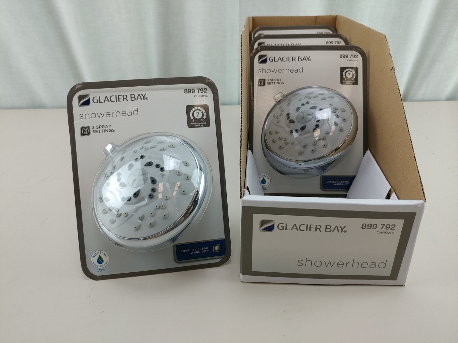 4 Pack Glacier Bay 3-Spray 3.45" Both Full/Pulse Fixed Bathroom Chrome Shower Head