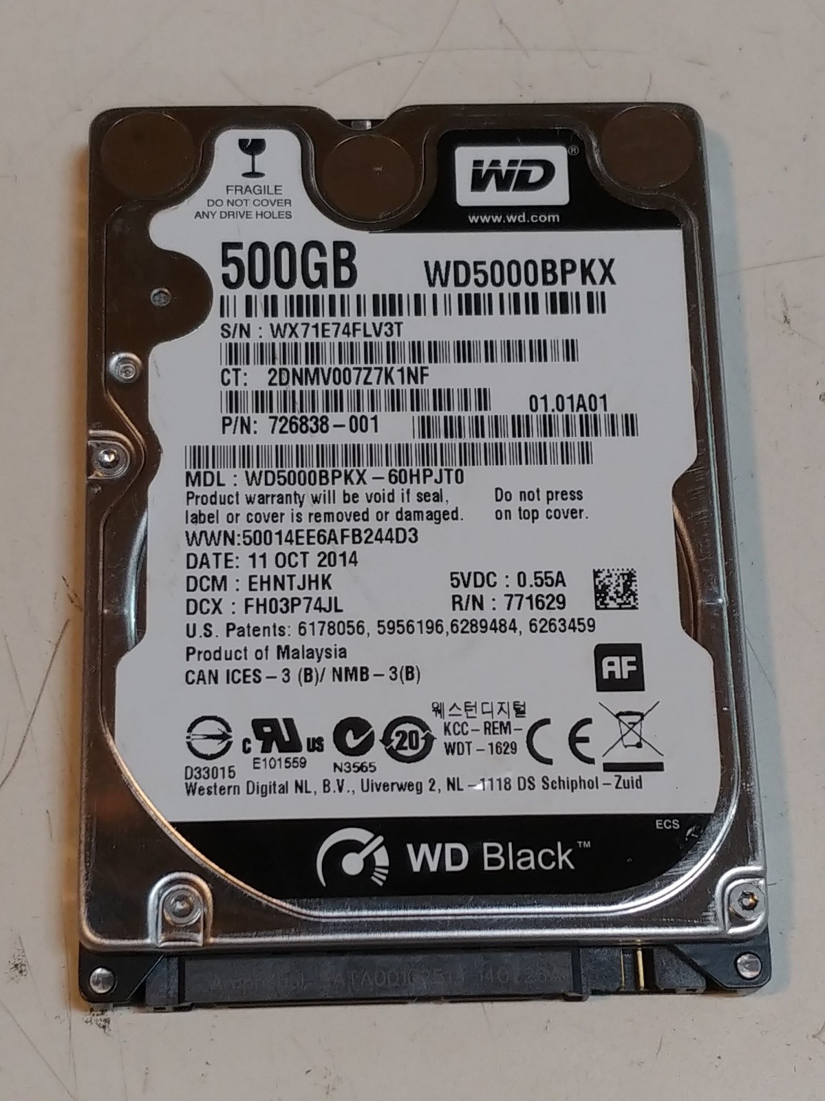 Western Digital Black WD5000BPKX 500Gb 7200RPM 2.5" Hard Drive