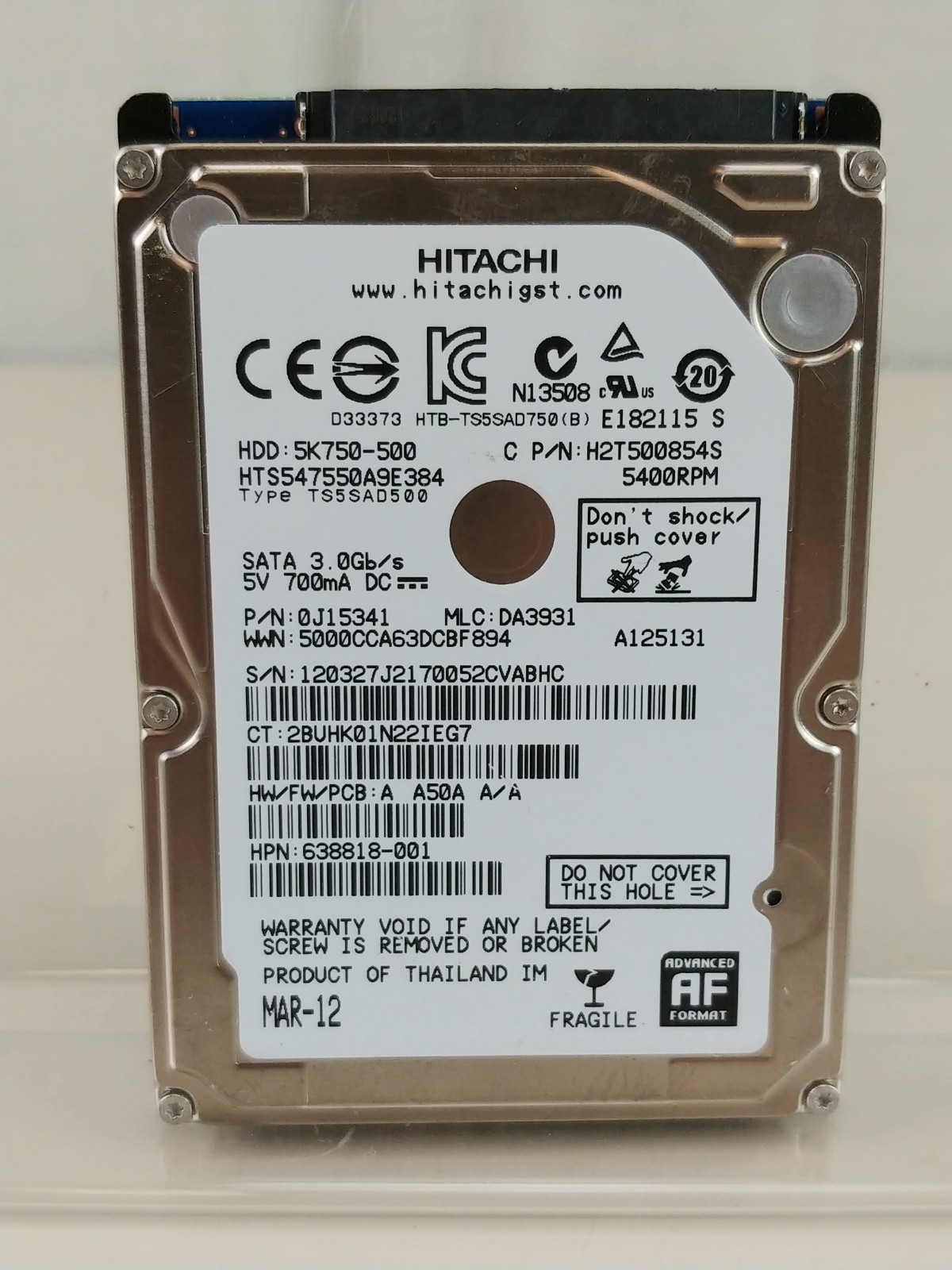 Hitachi 5K750-500 500GB 2.5" SATA 3.0Gb/s Hard Drive