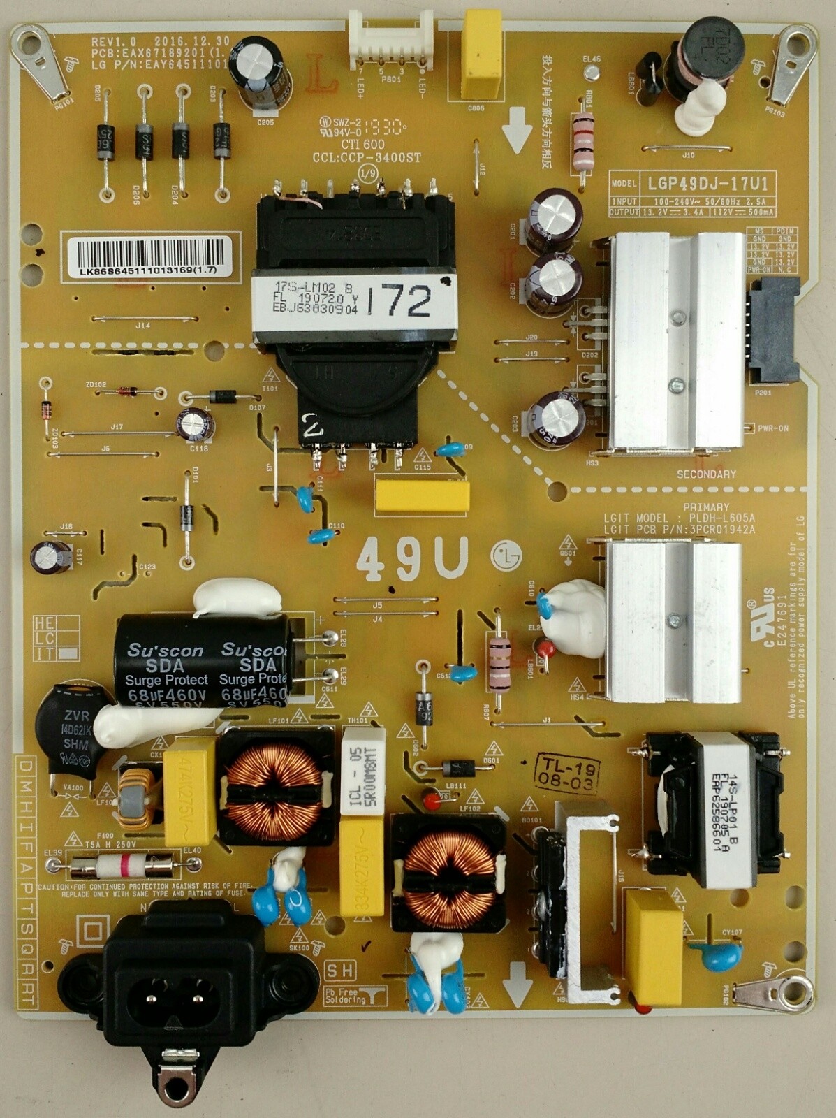 LG EAY64511101 Power Board for 49UM6950DUB TV