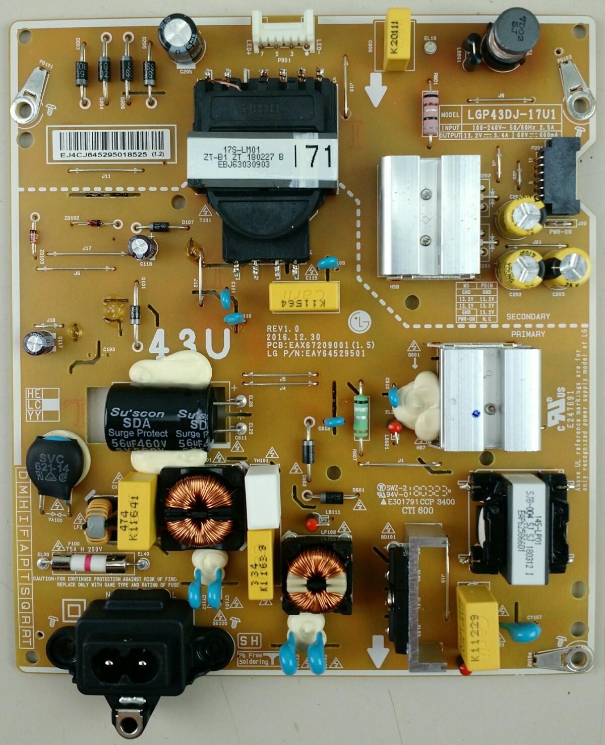 LG EAY64529501 Power Board for 43UK6200PUA TV