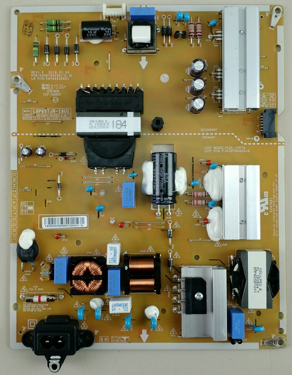 LG EAX67805001(1.4), LGP65TJR-18U1 Power Board for 65UM6950DUB (9L1L00V0) TV 