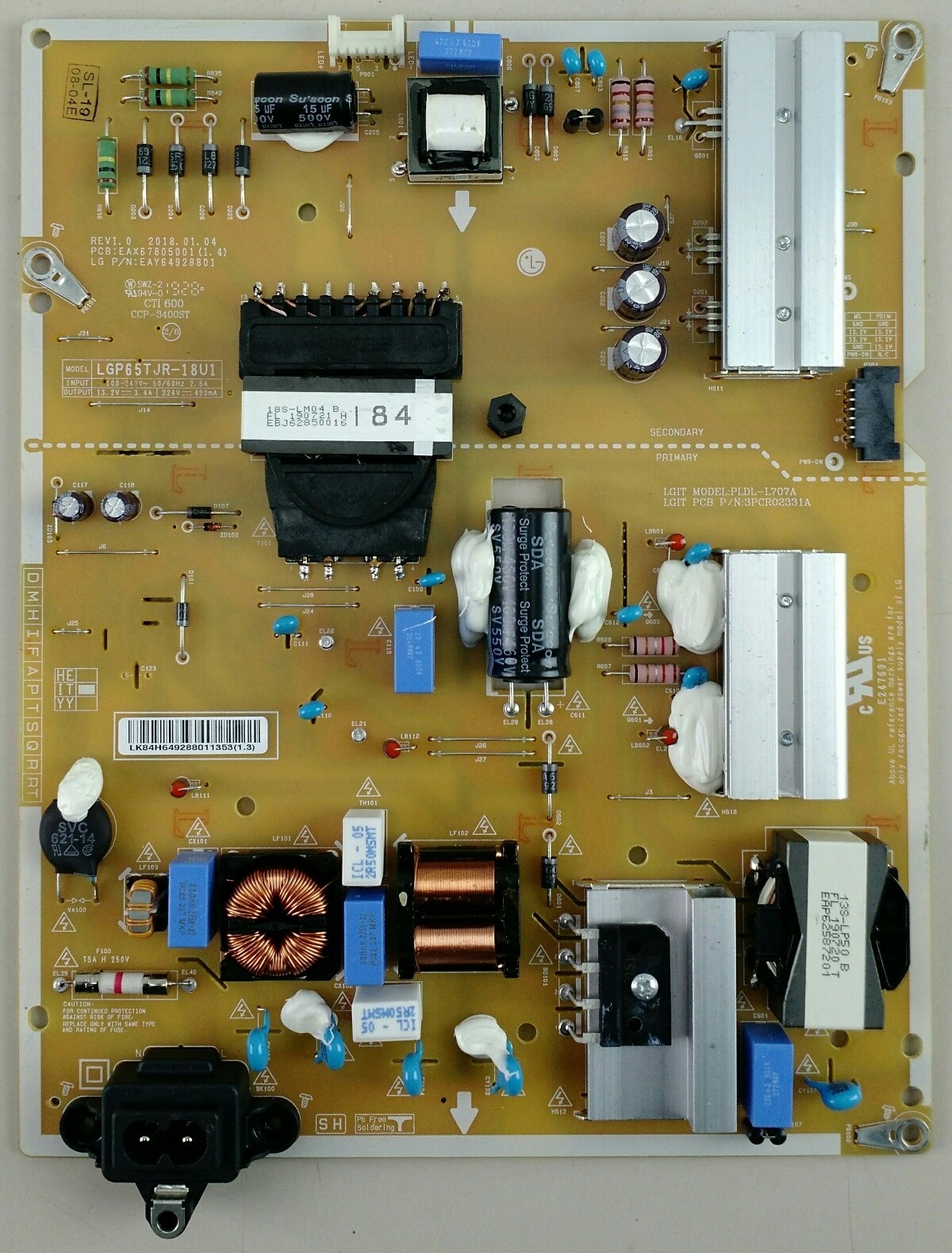 LG EAX67805001(1.4), LGP65TJR-18U1 Power Board for 65UM6950DUB (9M1L003Y) TV 