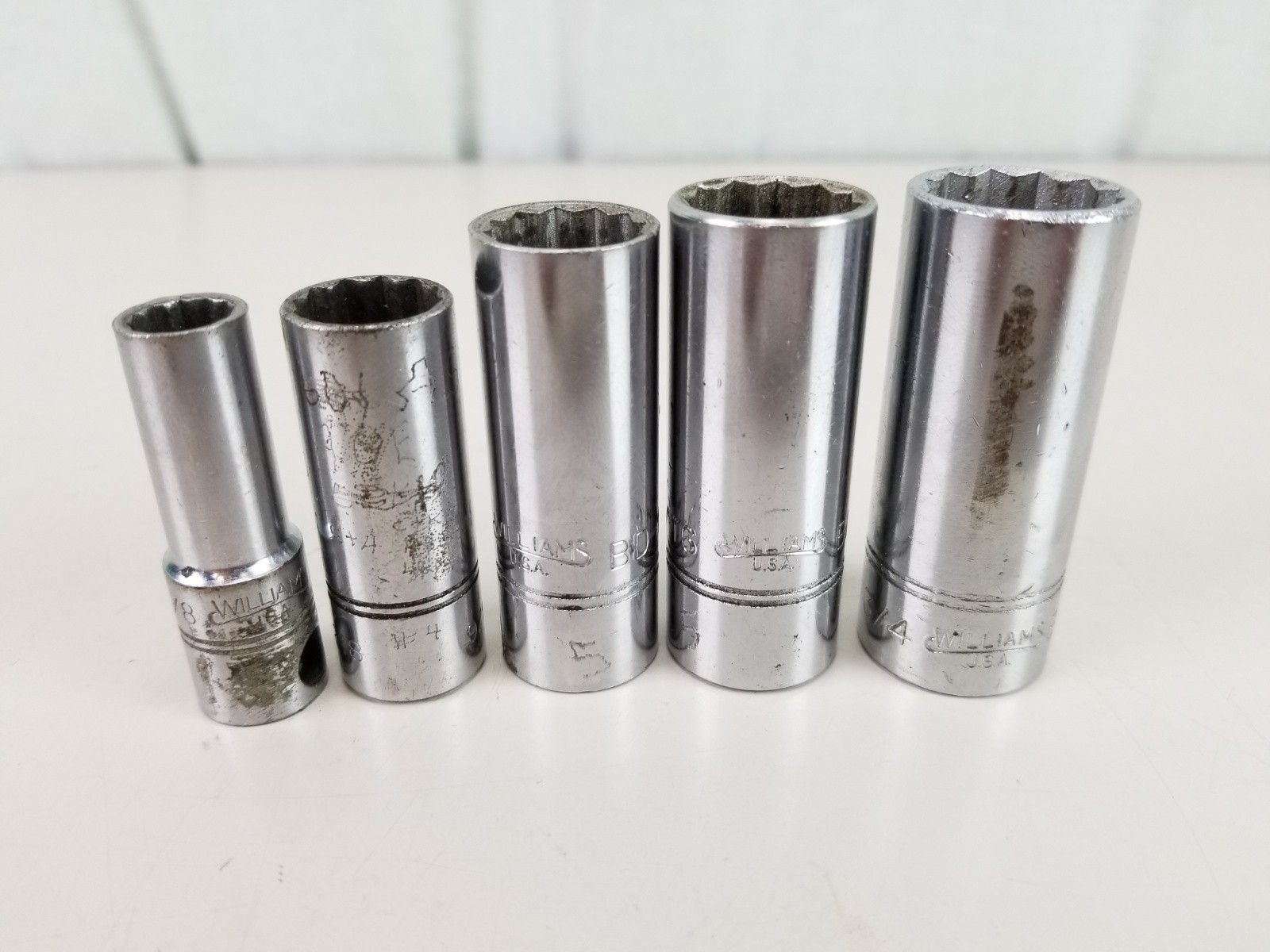 5 Williams 3/8" Drive 12 Point Deep Sockets 3/8" - 3/4"