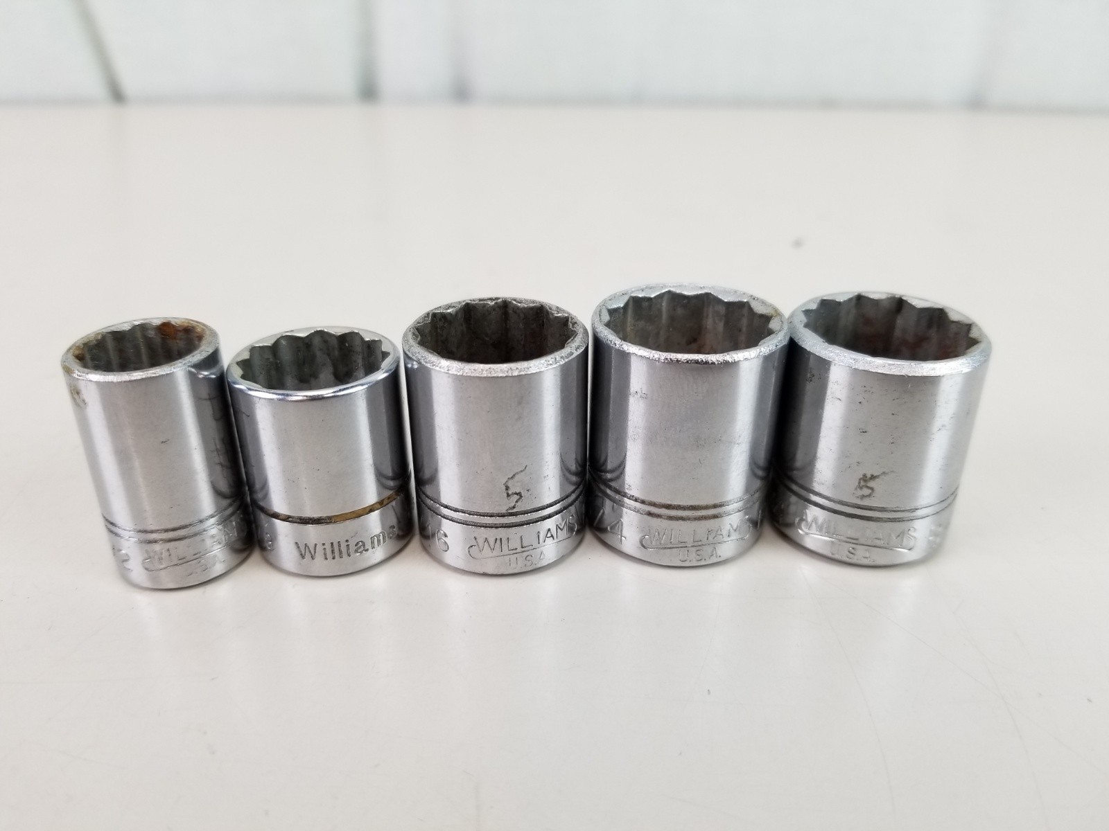 5 Williams 3/8" Drive 12 Point Shallow Sockets 1/2" - 3/4"