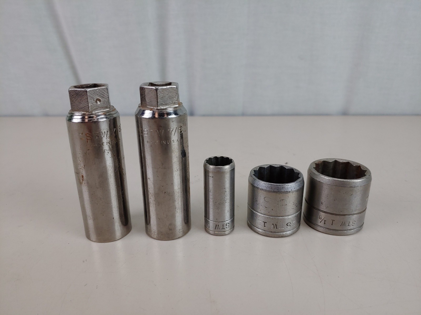 5 Vintage Stevens Walden STW Sockets 1/2" & 3/8" 