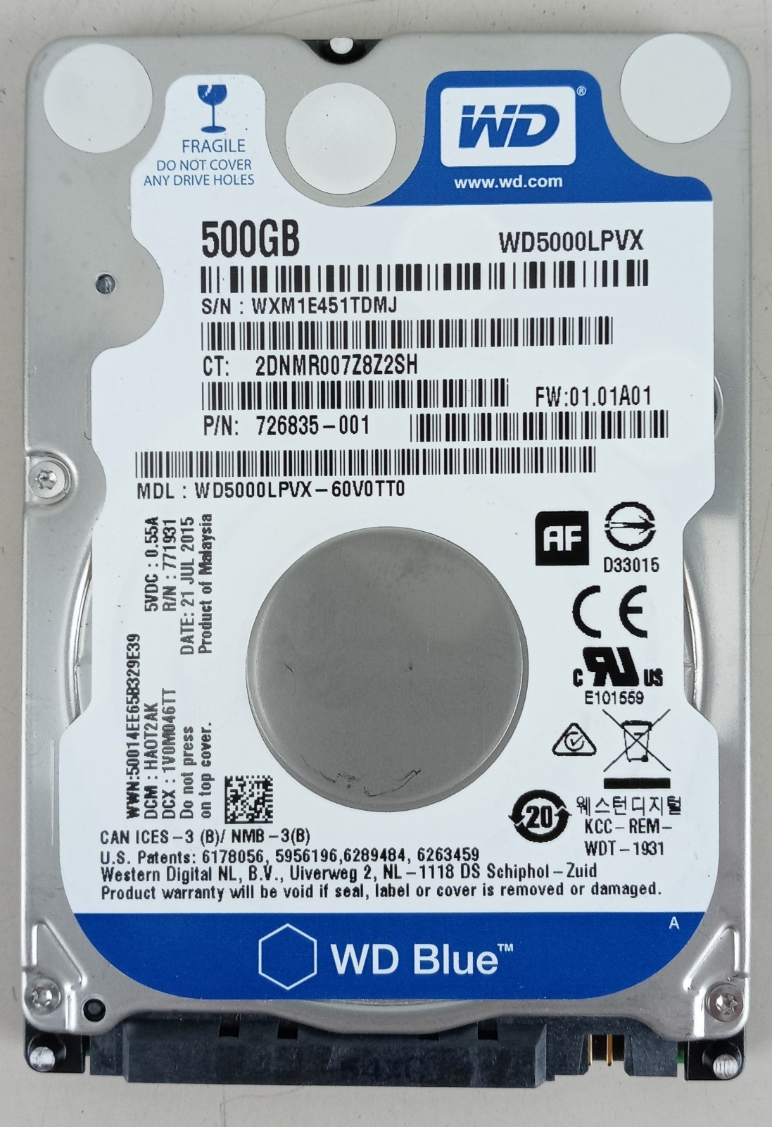 Western Digital WD5000LPVX 500GB 5400RPM SATA 6Gb/s 2.5" Laptop Hard Drive