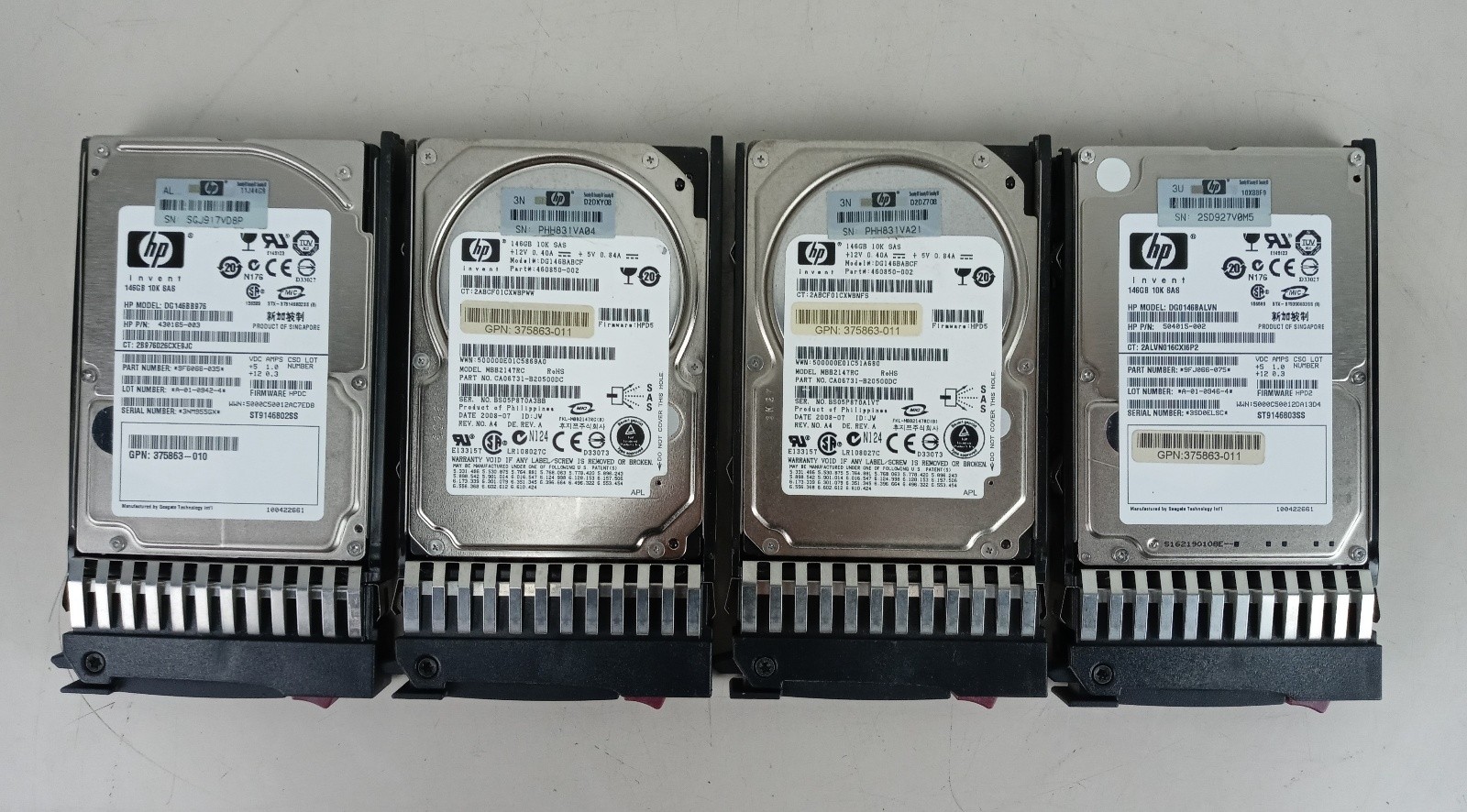 Lot of 4 HP 146Gb 10K SAS Hard Drives 