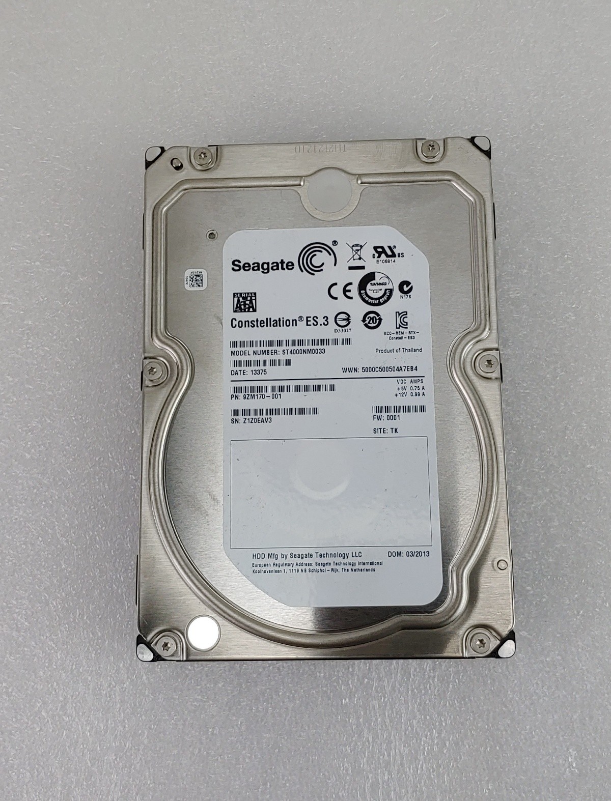 Seagate Constellation ES ST4000NM0033 4TB 7200RPM 128MB 6.0Gb/s 3.5" Hard Drive