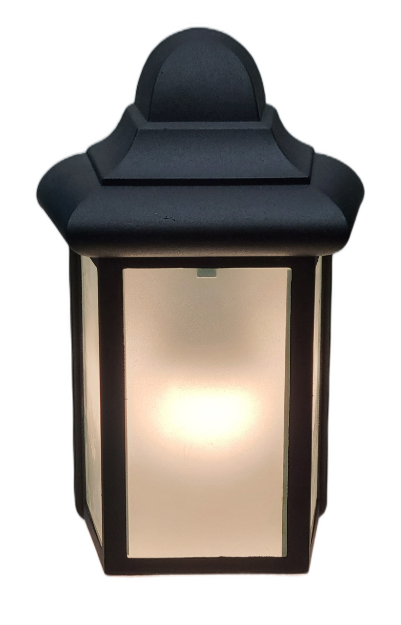 Outdoor Porch Light LED Bulb 9" Black Fixture with Frosted Glass Panes