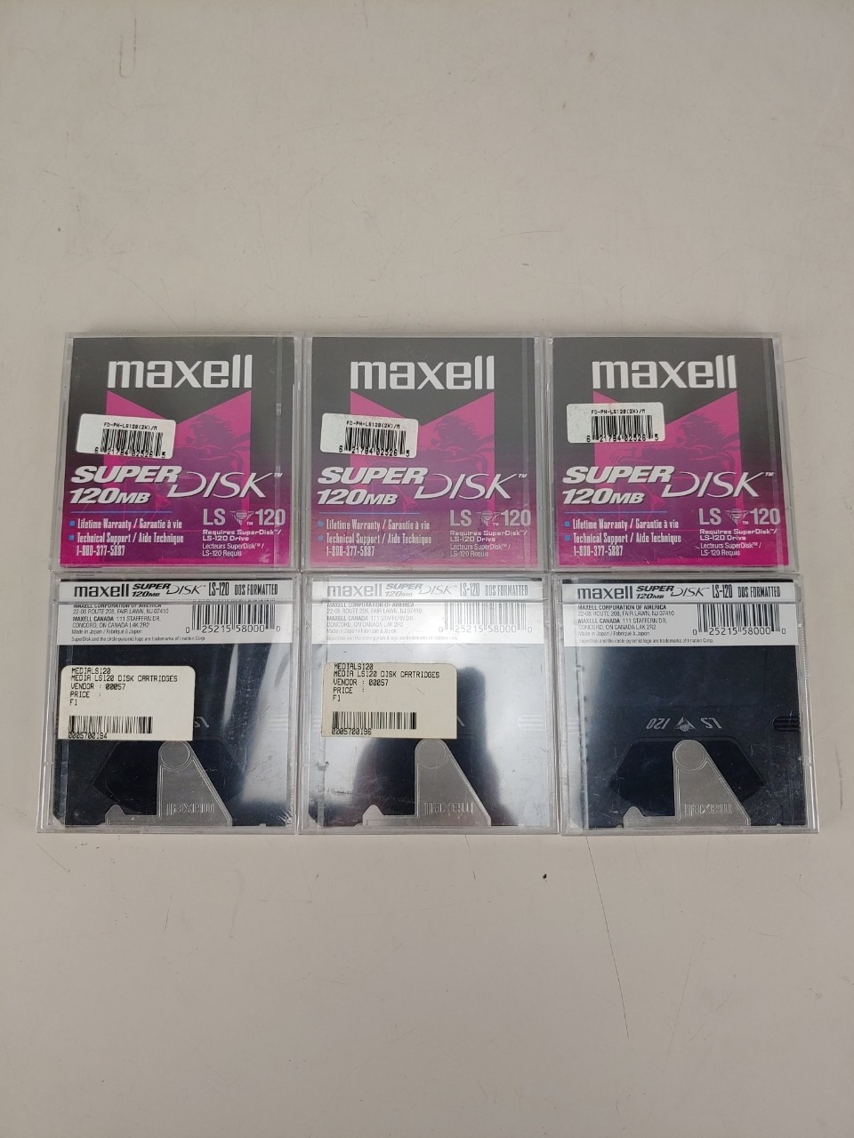 LOT of 6 NEW Sealed PACKAGE MAXELL LS-120 SUPER DISK 120MB - PC DOS FORMATTED