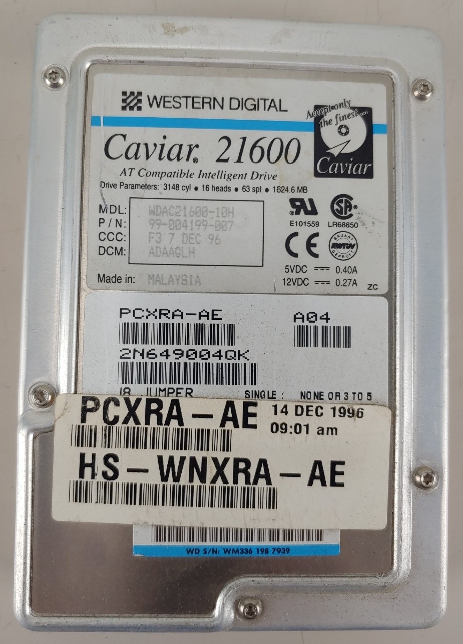 Vintage Western Digital Caviar 21600 1624.6MB WDAC21600-10H