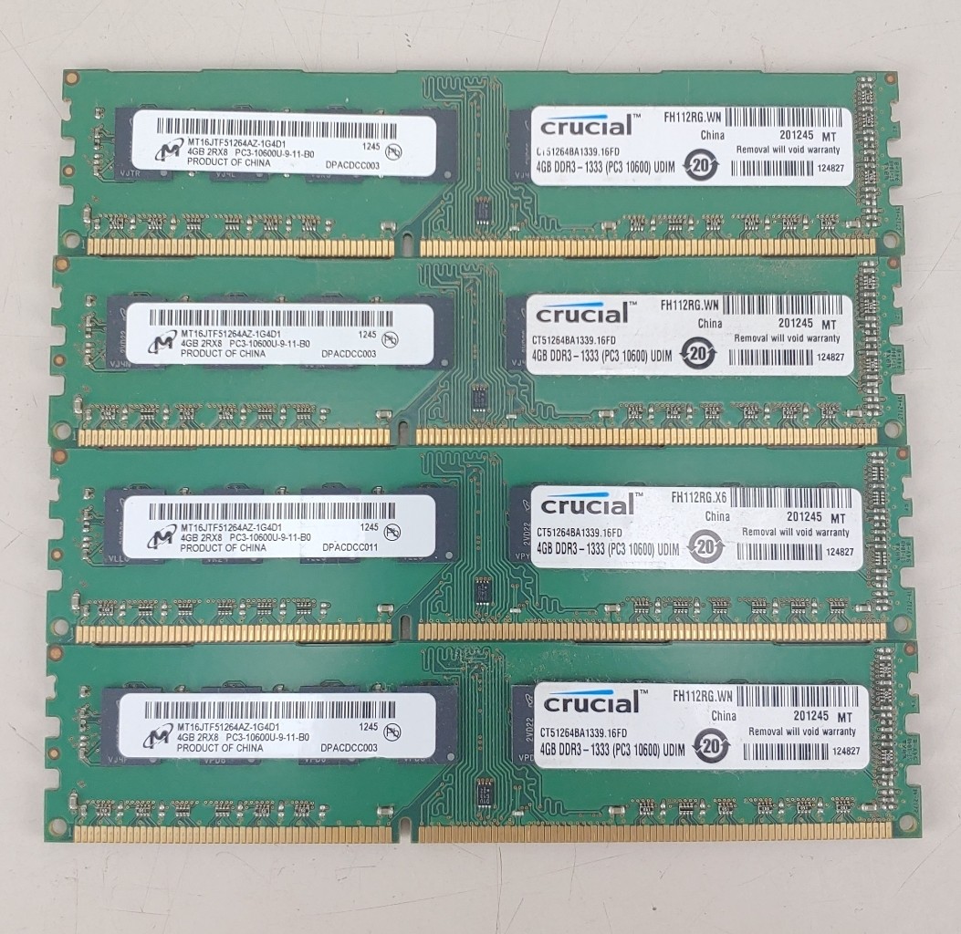 Micron Crucial 16GB(4x4GB) PC3-10600U DDR3 Desktop Memory MT16JTF51264AZ-1G4D1