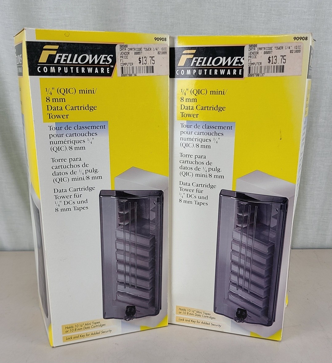 Lot of 2 Fellowes Computerware 1/4" mini/ 8mm Data Cartridge Tower