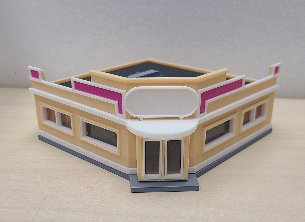 HO Scale Corner Diner Tan and White
