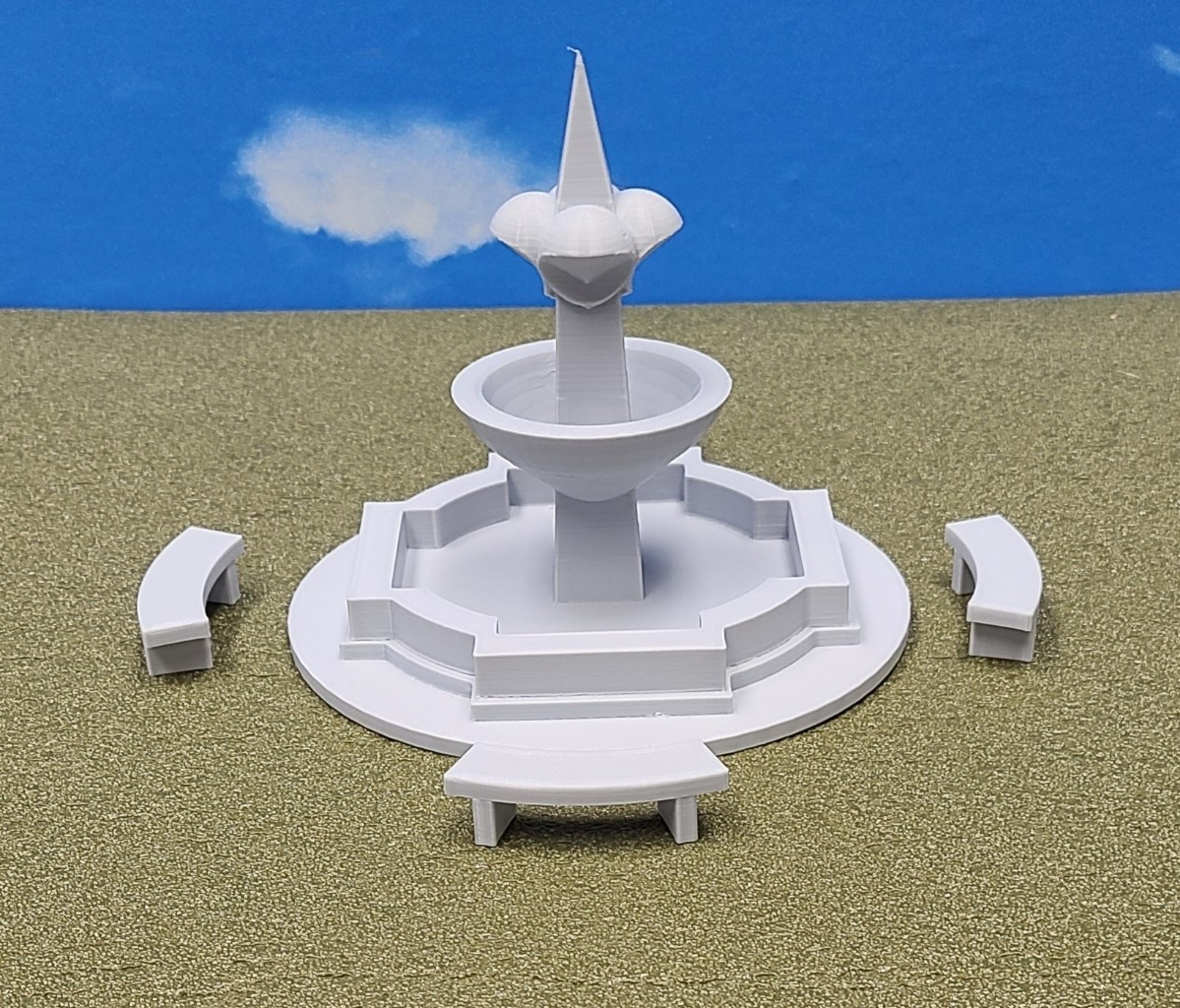 O Scale Fountain & 4 Curved Benches 1:48 City Park Town Square 20' x 18'