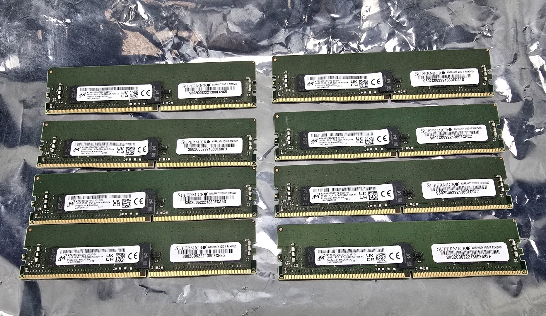 Micron128GB (8x16GB) 1Rx8 PC4 3200AA RD1 Server Ram