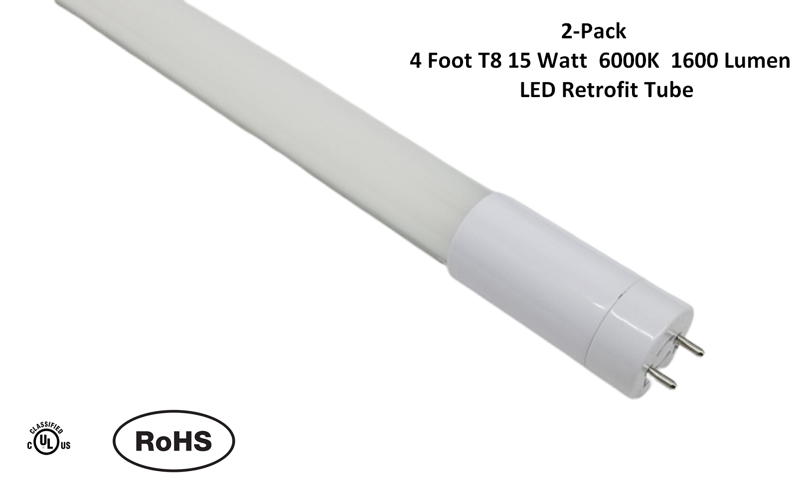 2-Pack G13 4FT LED Tube Light Lamp Bulb T8 Rotatable 4 Foot 48" Inch 15W 6000K