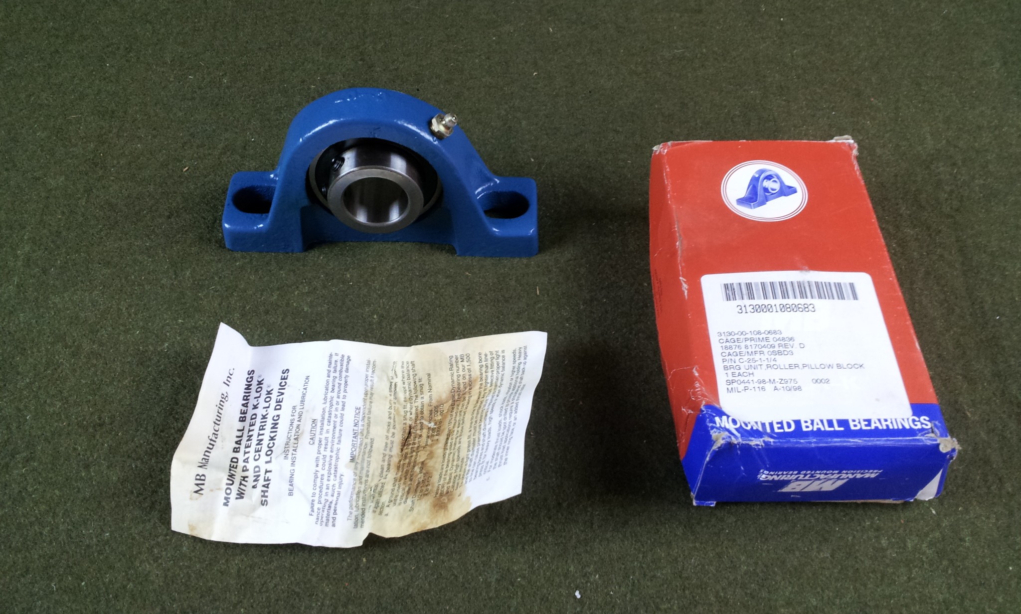 MB Manufacturing - Part #C 25 - 1-1/4, NYLA-K - Mounted Ball Bearings - NEW