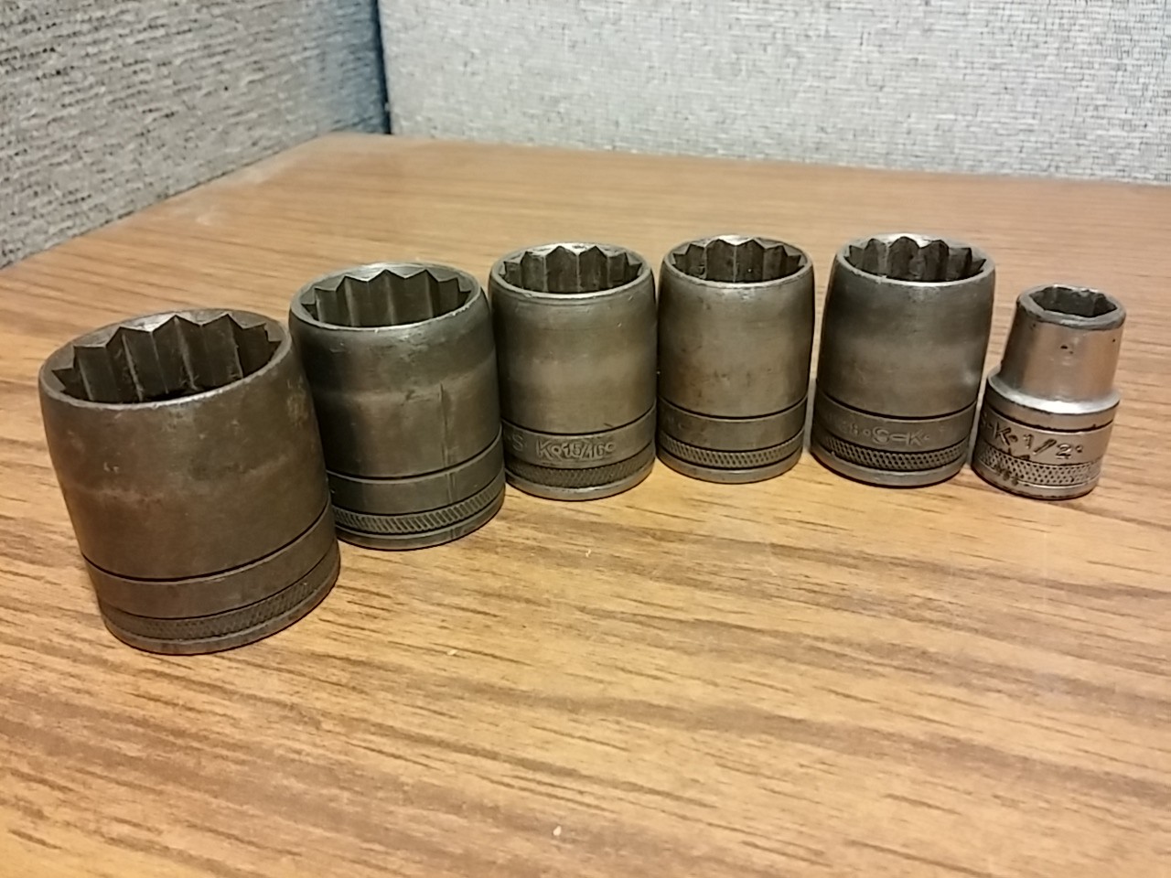 6 Vintage SK 1/2" Drive SAE Shallow Sockets