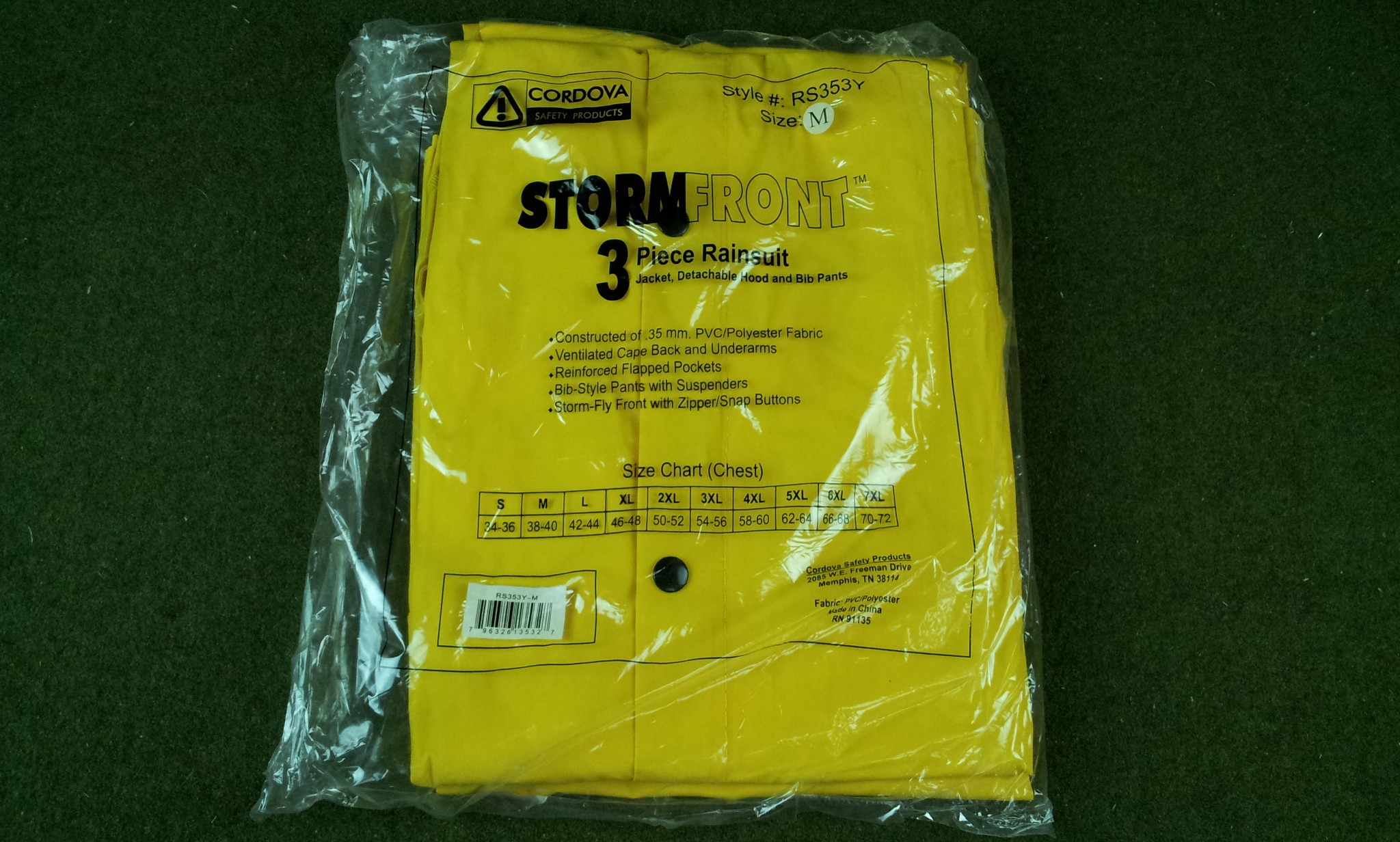 Cordova RS353Y Stormfront 3 Piece Rainsuit Yellow Size Medium New