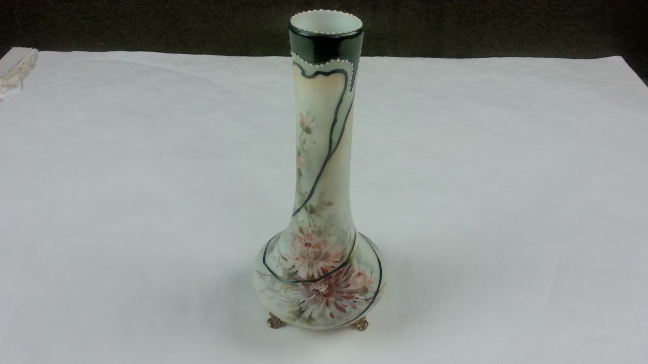 Wave Crest Footed Hand Painted Floral Vase 9"