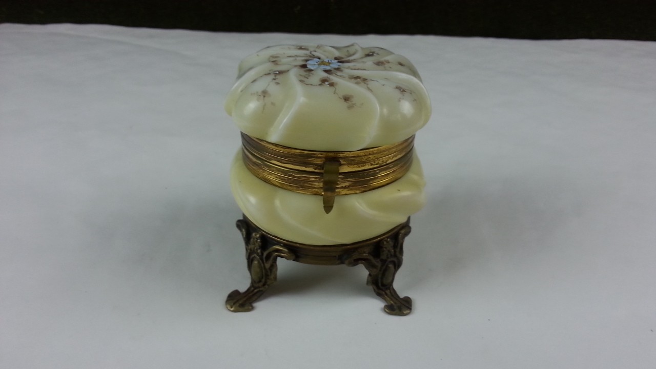 C F MONROE  Hand Painted Wave Crest Footed Dresser Jar 3-1/4" x 3-1/4" x 3-3/4". 