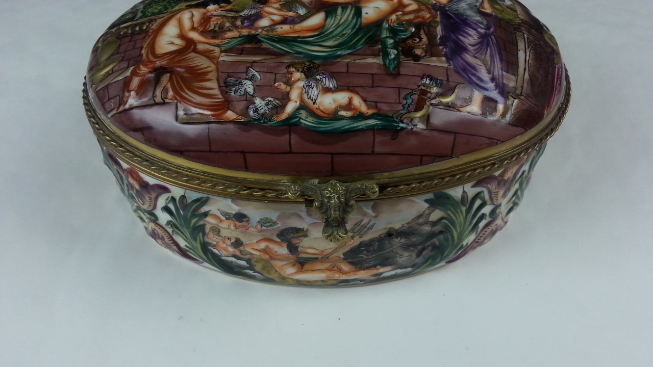 Rare Oval Capo-Di-Monte Dresser Box