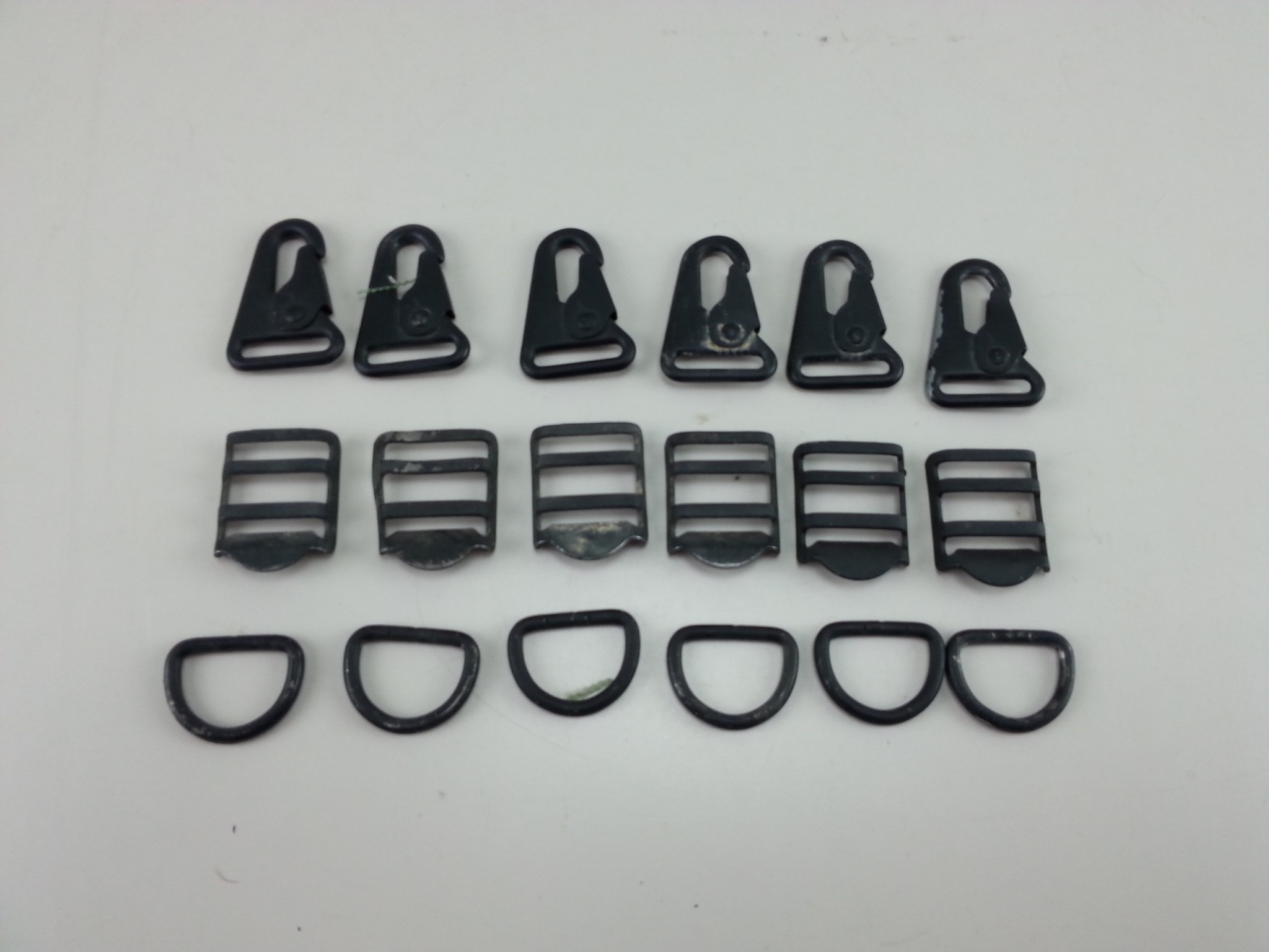 Snap Clip Ladder Lock D Ring Set 6 Each  USGI Steel Black 1" Webbing