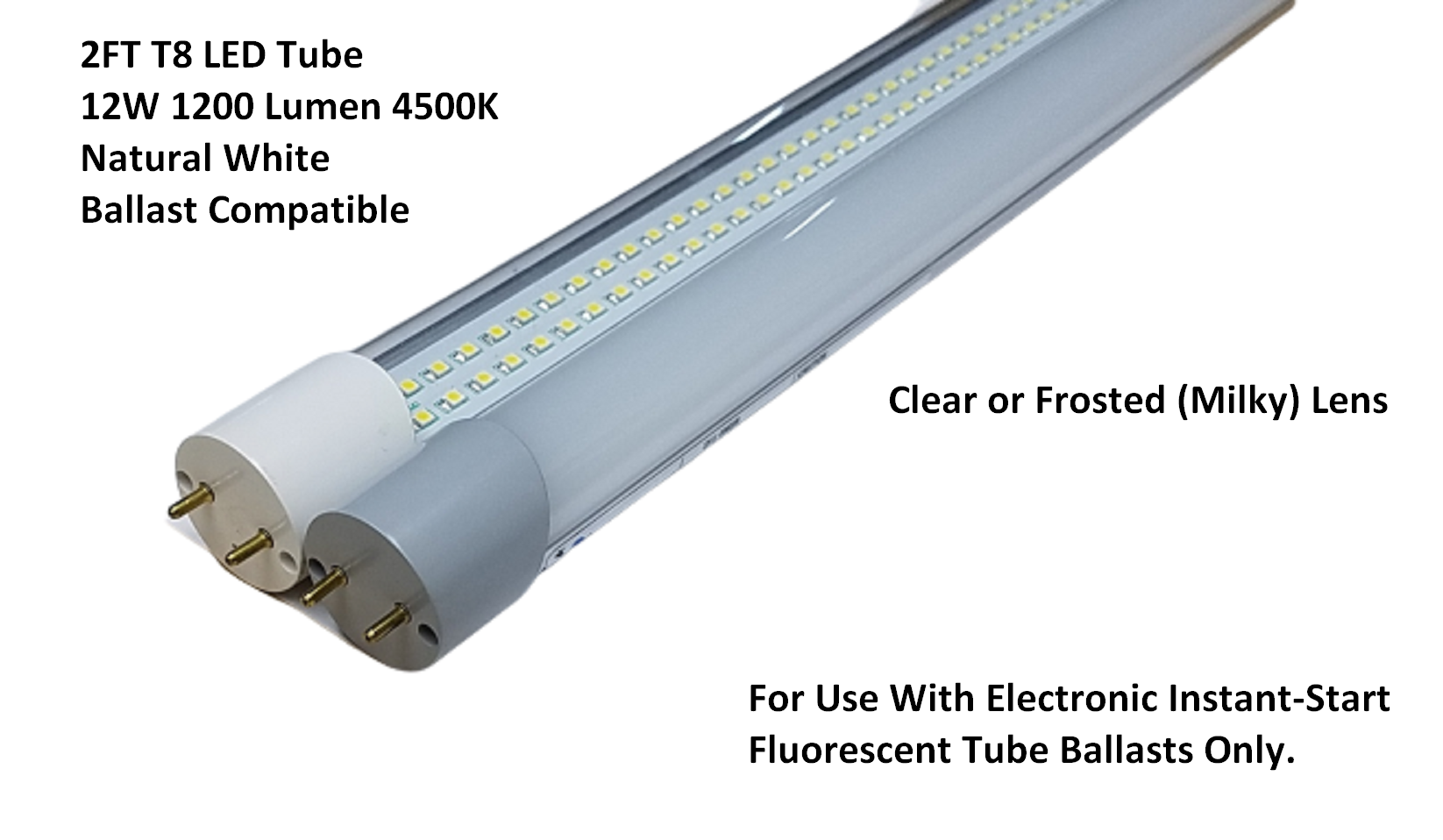 G13 LED 2Ft Tube Light Bulb T8  12W 4500K Natural White Ballast Compatible