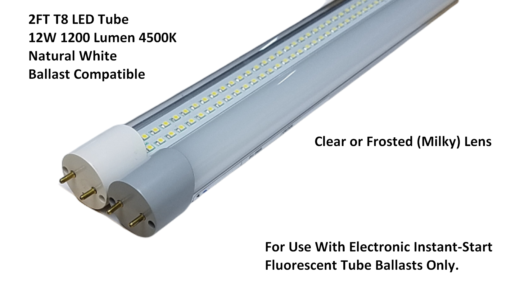 G13 LED 2Ft Tube Light Bulb T8 12W 4500K Natural White Ballast Compatible