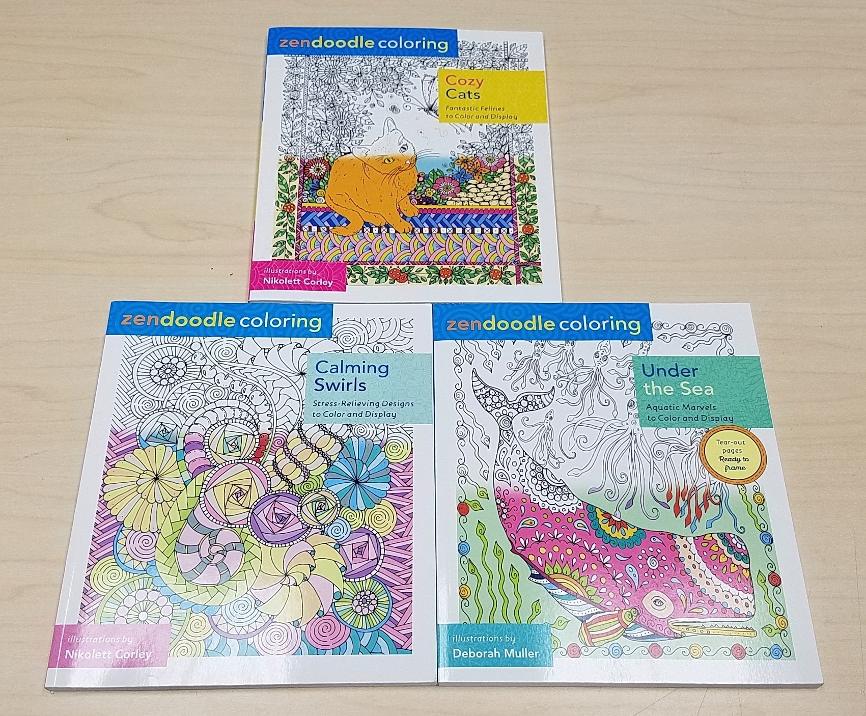 Lot of 3 Adult Coloring Books Cats Under the Sea Swirls