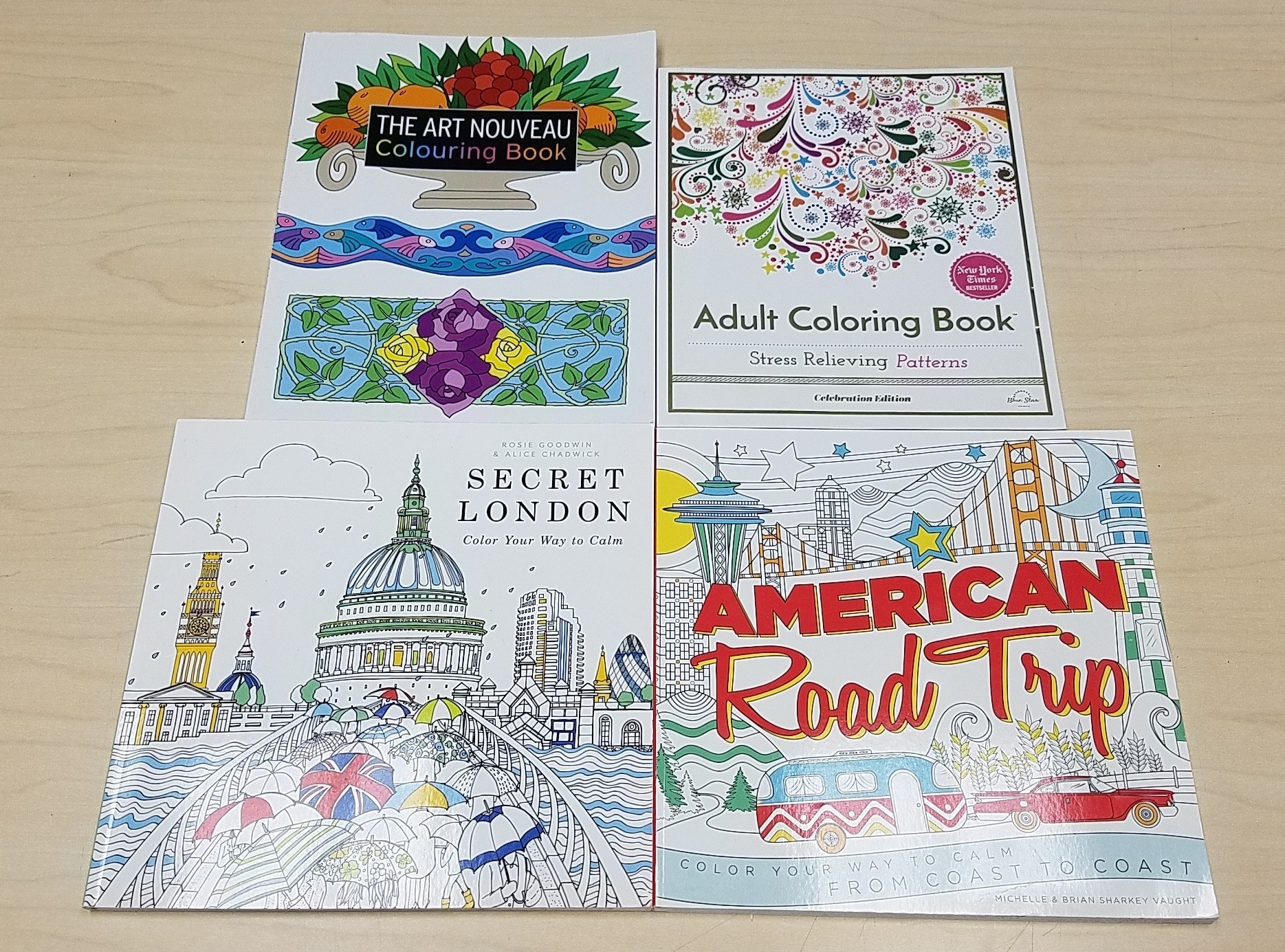 Lot of 4 Adult Coloring Books Animals Patterns and Places
