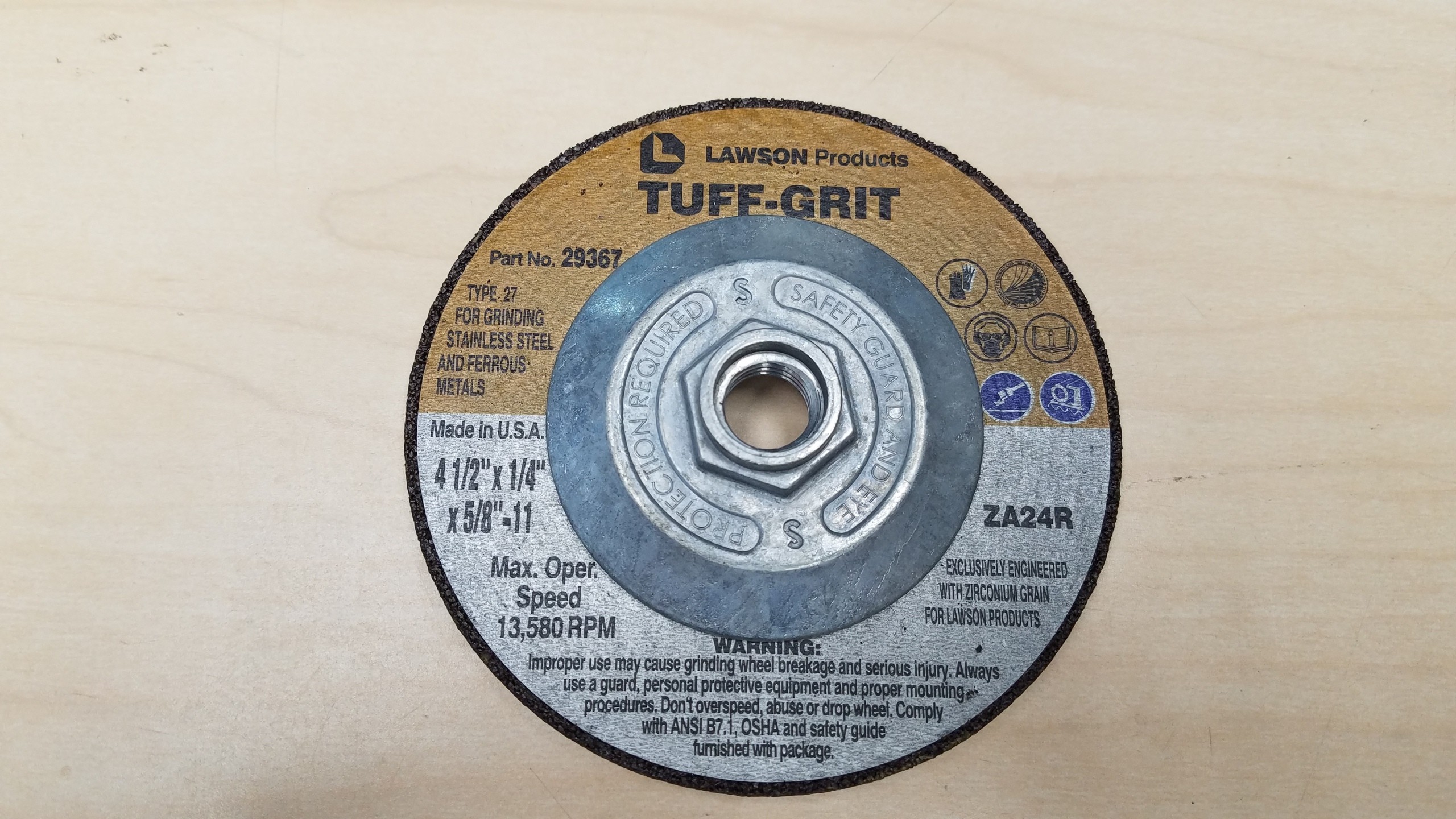 LawsonTuff-Grit Grinding Wheel 4-1/2" x 1/4 x 5/8-11 Lot of 4