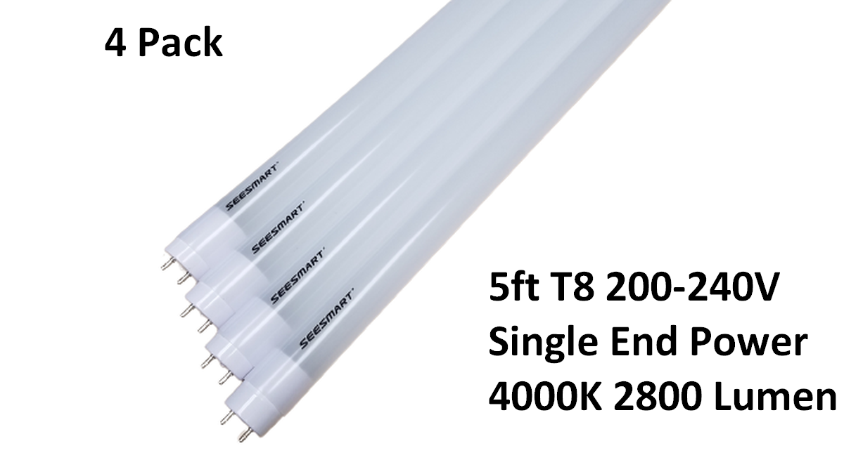 4 Pack 5FT LED Tube Light Lamp Bulb T8 5 Foot 60" Inch 26W 4000K 200-240V Frosted