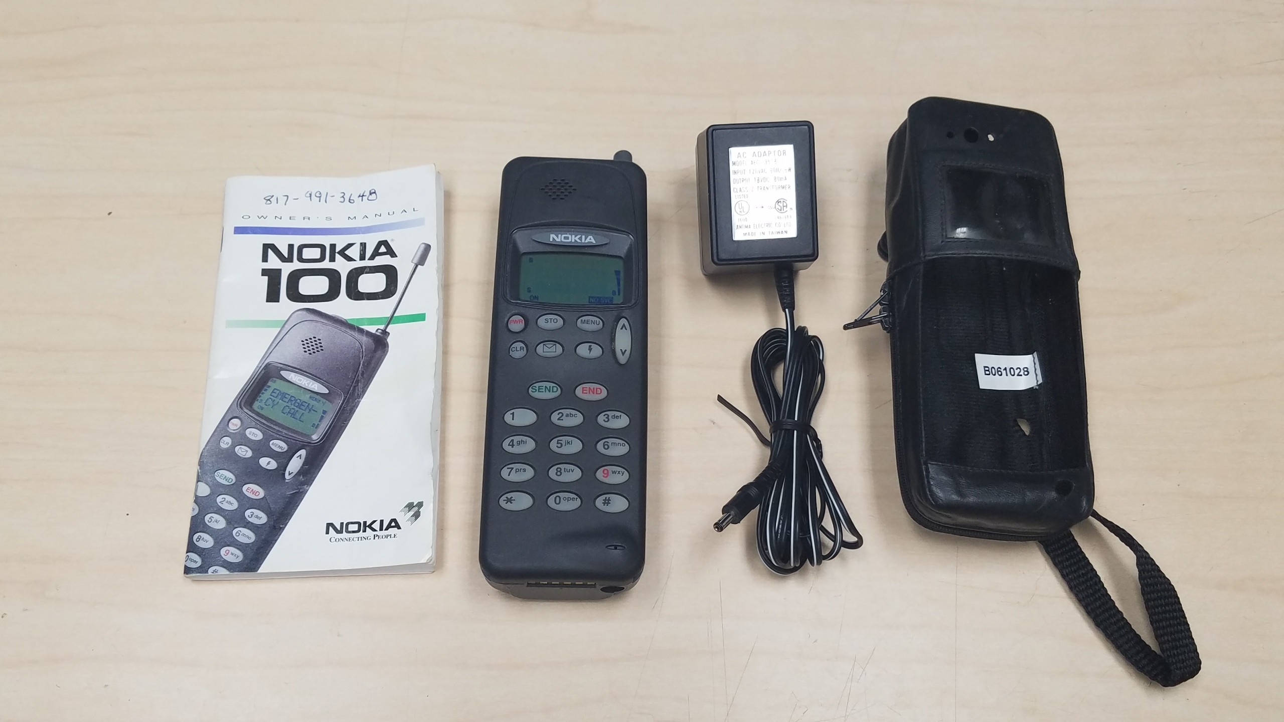 NOKIA Model 100 Type THA-9 Vintage Cell Phone With Ac-Adapter, Manual, Cover