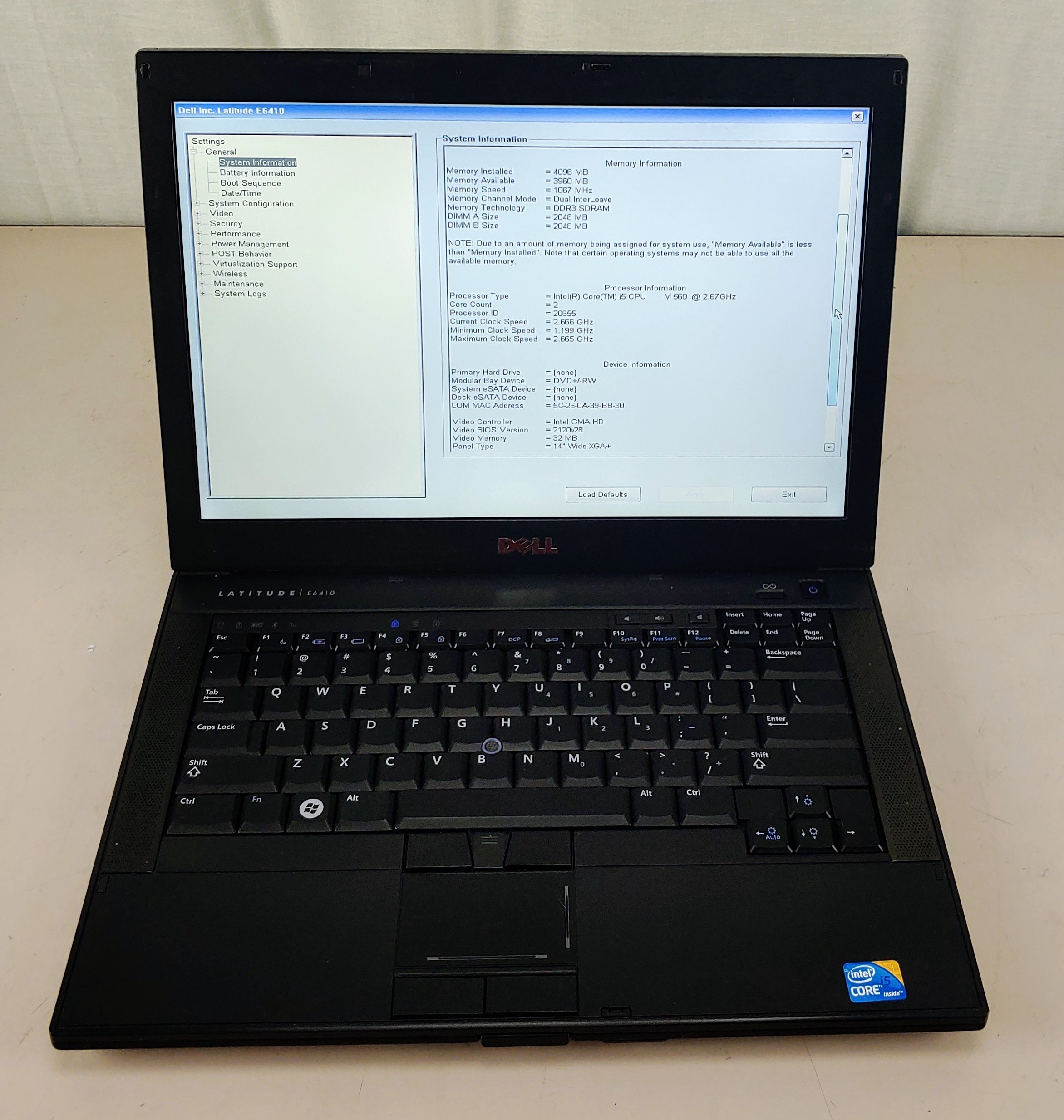 Dell Intel Core i5-M560 Intel GMA HD 4GB NO HDD + NO OS + NO BATTERY