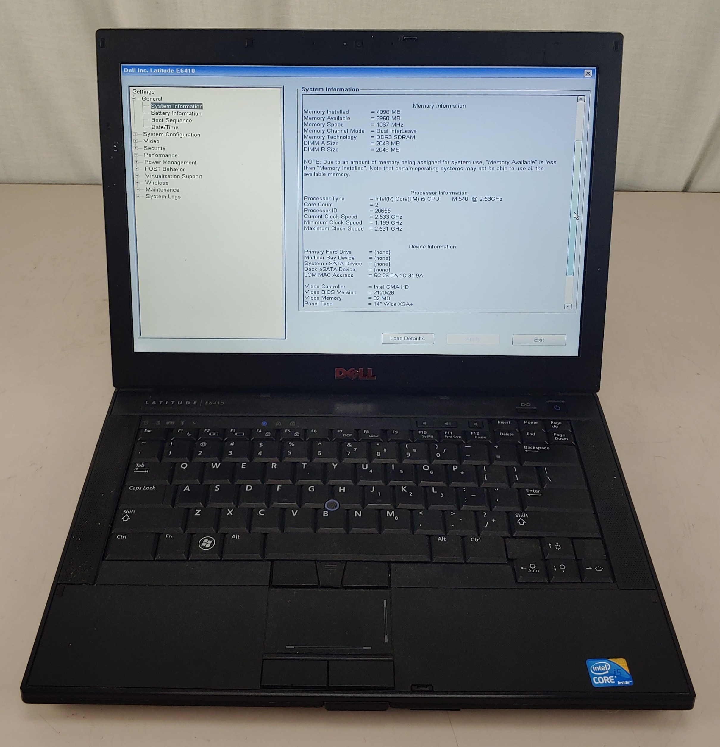 Dell Intel Core i5-M540 Intel GMA HD 4GB   NO HDD + NO OS + NO BATTERY