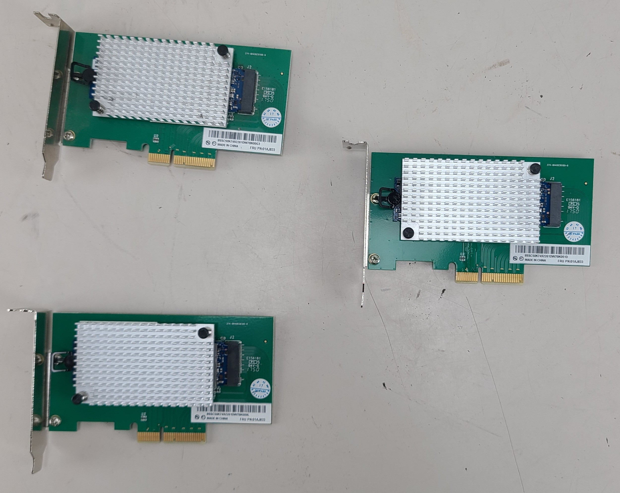 LOT OF 3 Lenovo 01AJ833 PCI-E x4 to M.2 SSD Riser Card Low Profile w/ 16GB M.2 SSD