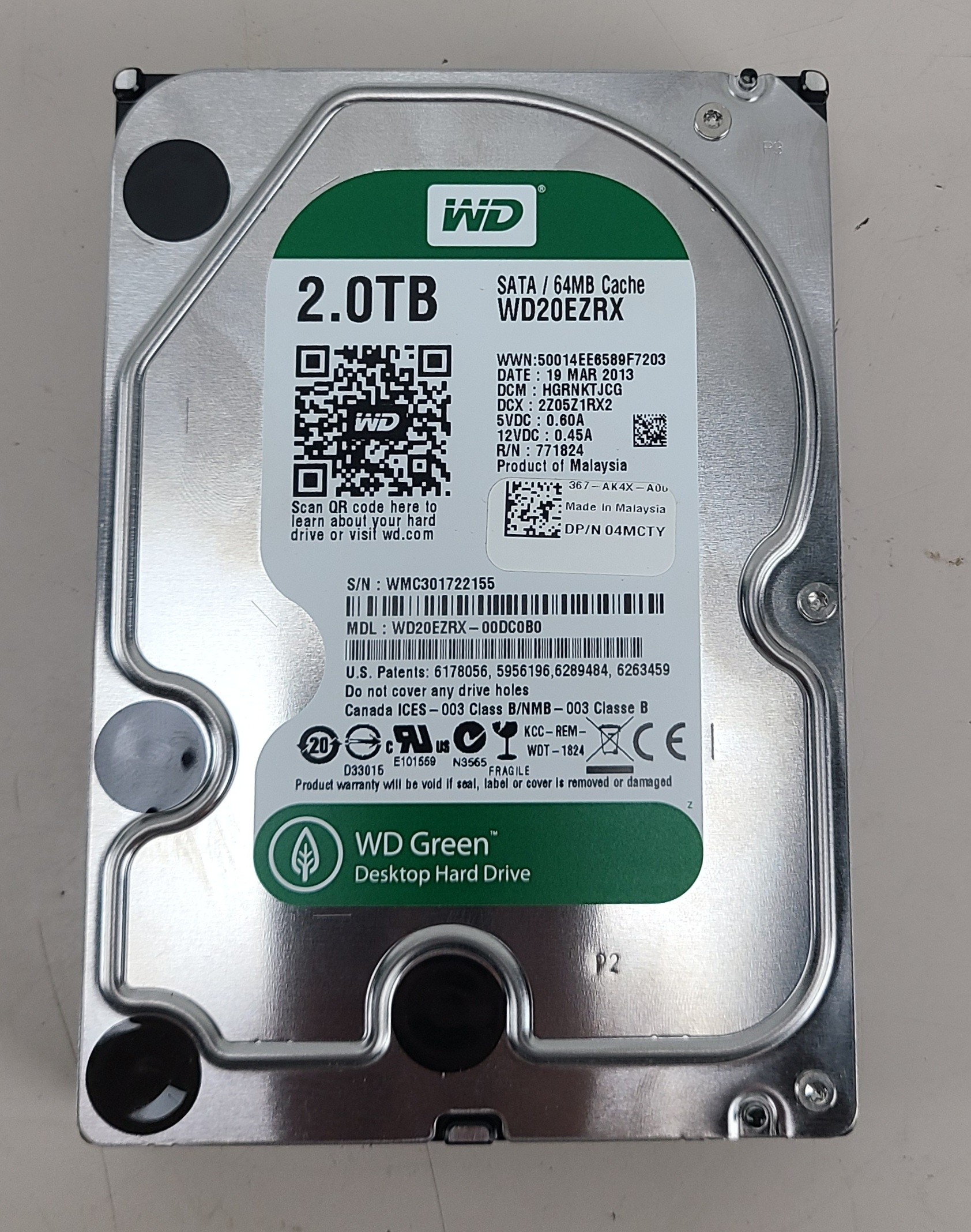 Western Digital WD Green 2TB Internal 3.5" (WD20EZRX-60D8PB0) HDD