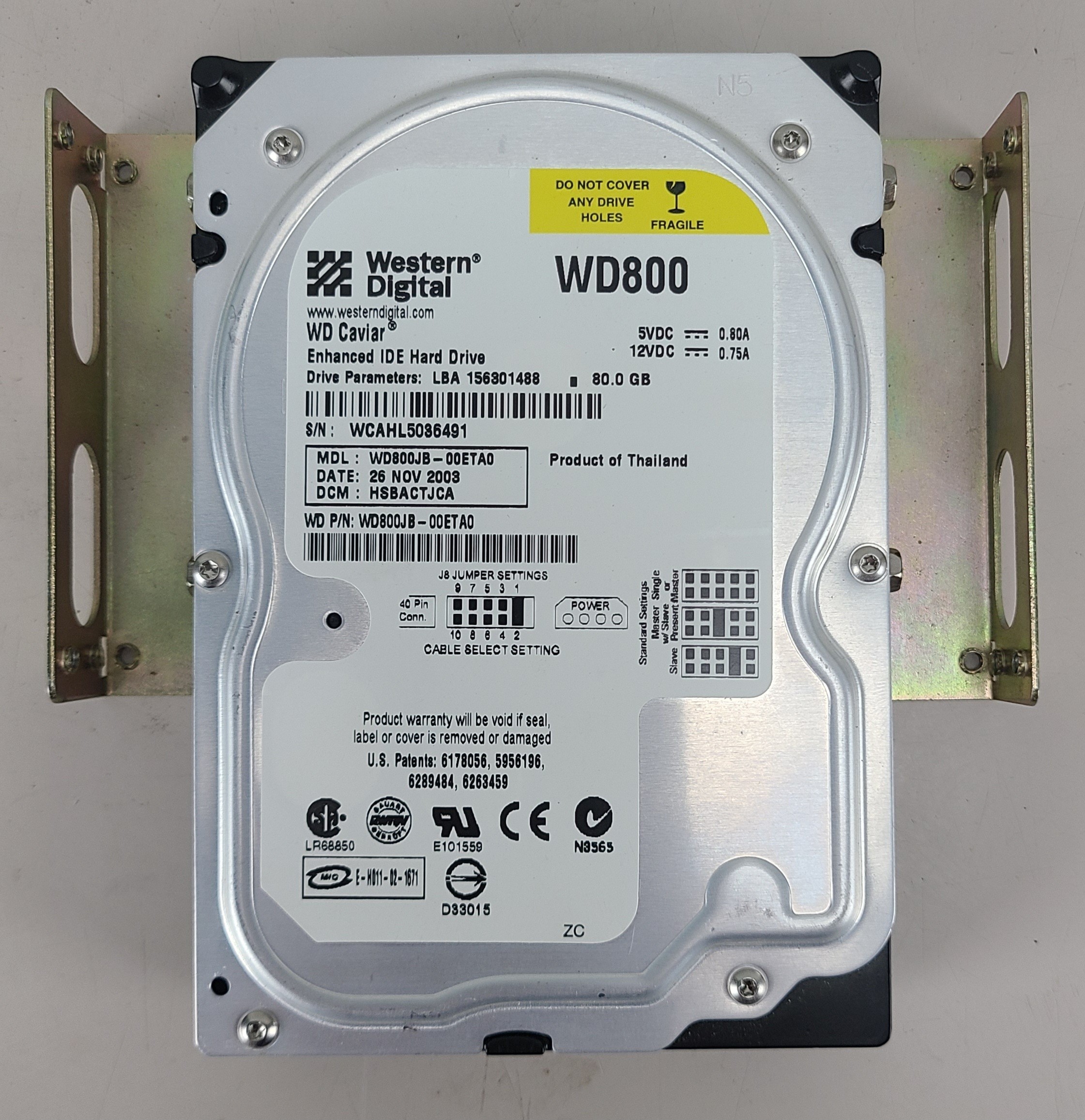 Western Digital WD800JB-00ETA0 3.5" IDE Hard Drive w/ Racking Mounts