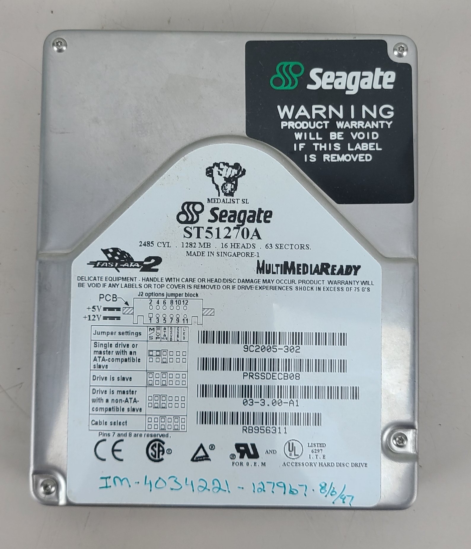 Seagate ST51270A 1GB IDE Hard Drive