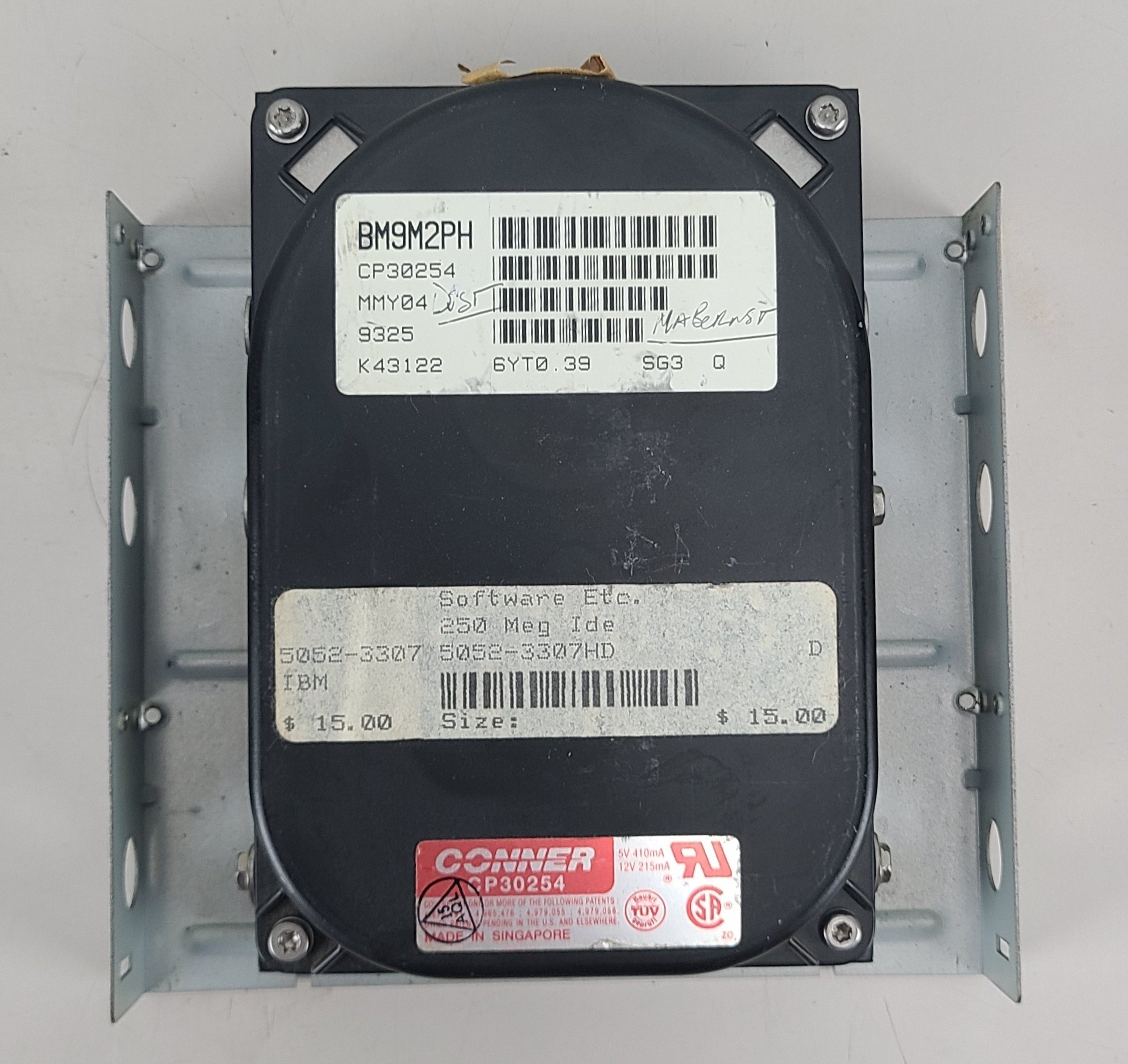 Conner CP30254 250MB IDE Hard Drive w/ Rack Mount