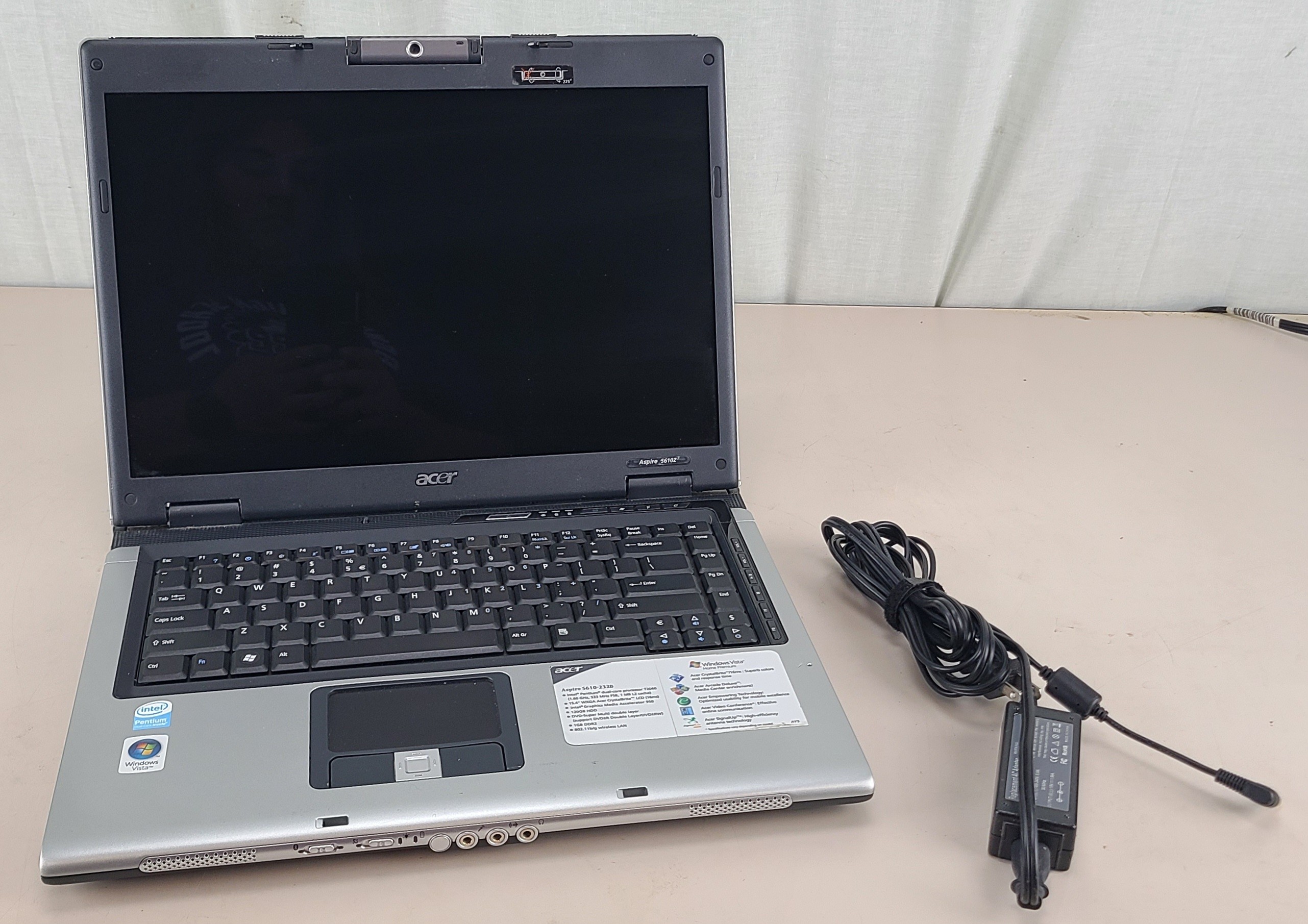 FOR PARTS Acer Aspire 5610Z Intel T2060 2GB 120GB HDD WIN VISTA BAD BATTERY