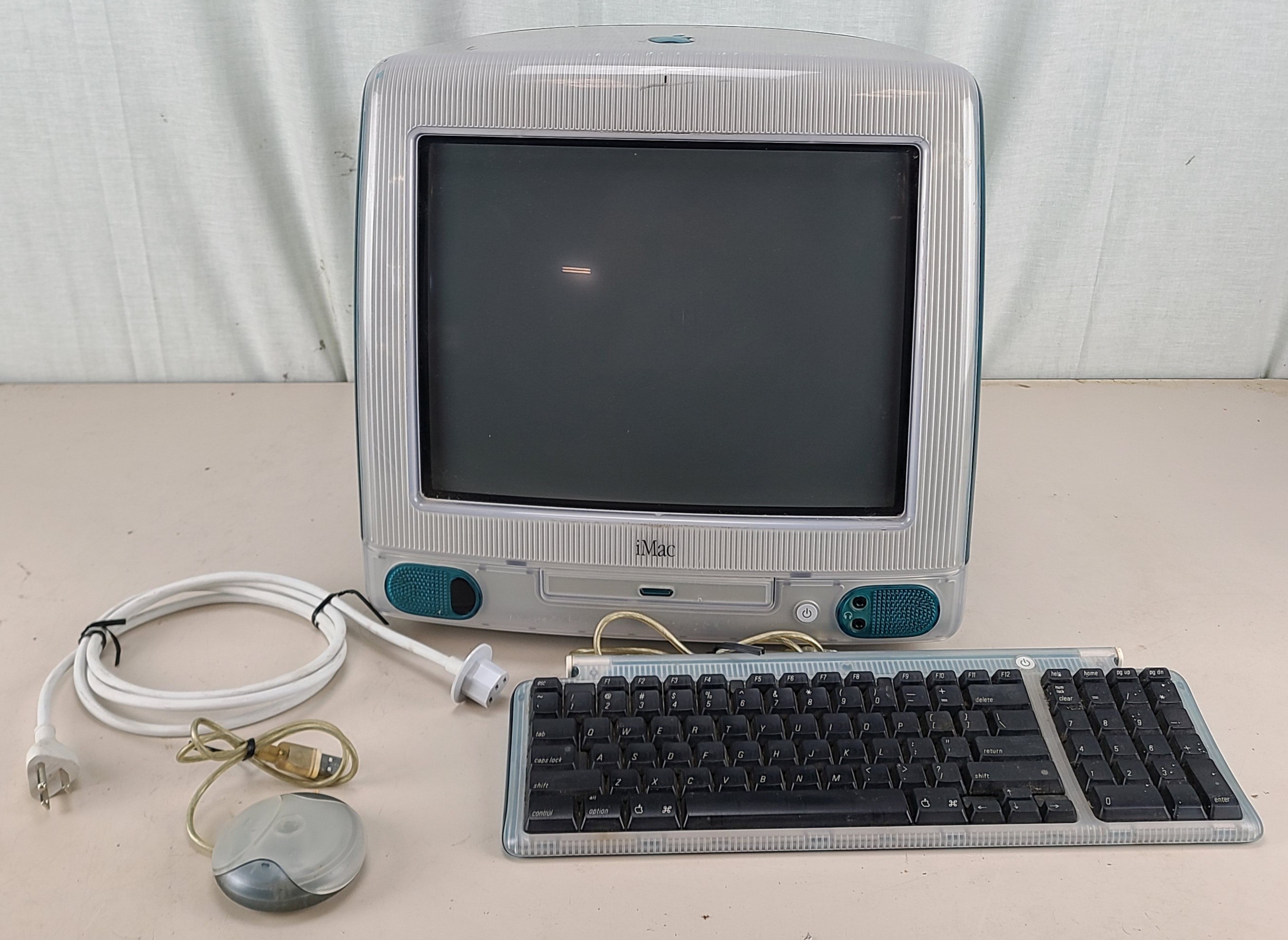 Vintage 1998 Apple iMac G3 Teal All-In-One CPU w/ Original Mouse + Keyboard