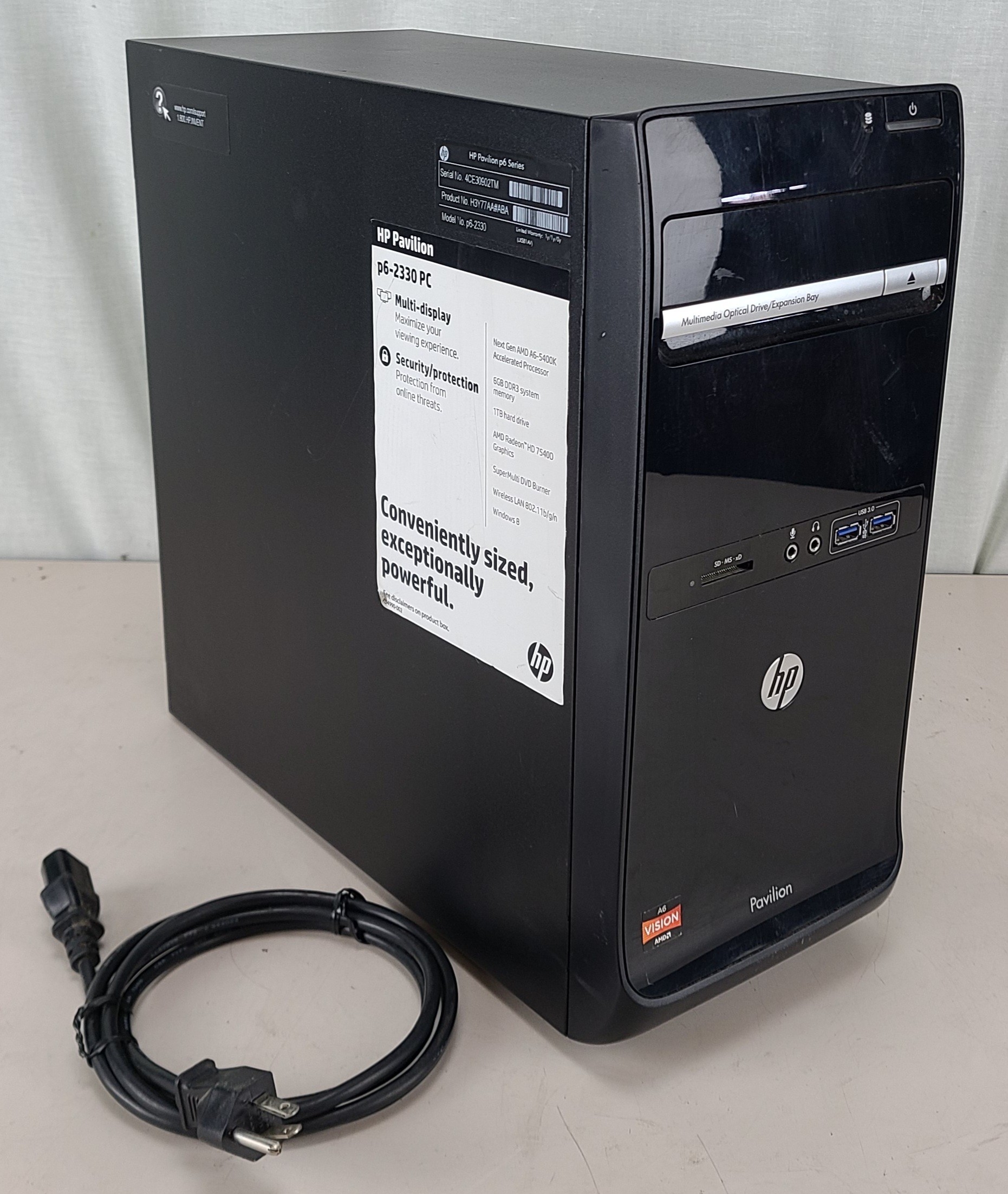 HP Pavilion p6-2330 AMD A6-5400K 12GB RAM 1TB HDD WIN 8