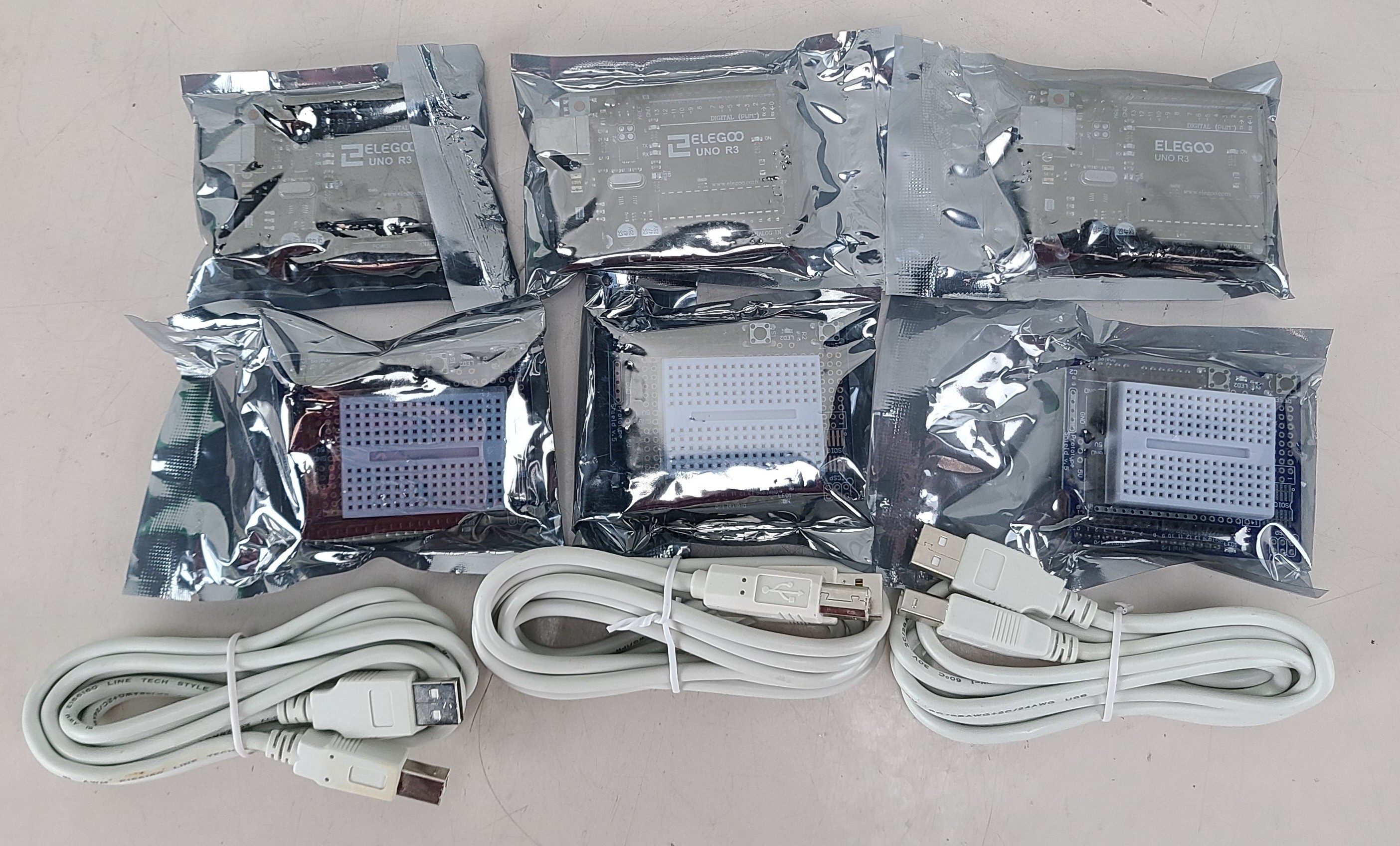 Lot of 3 NEW Elegoo Uno R3 Controller Board w/ Prototype Expansion Module + USB Cable