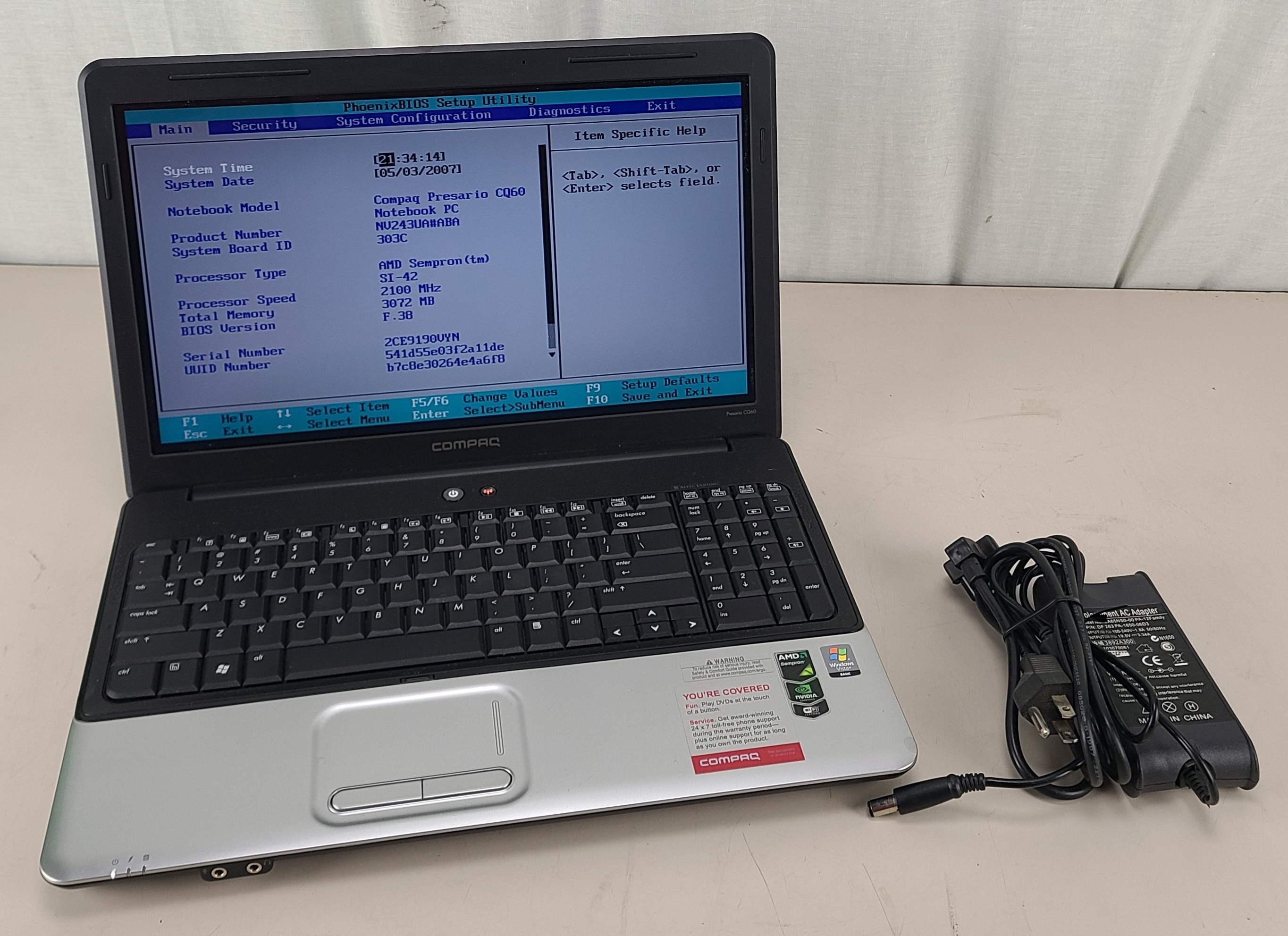 Compaq Presario CQ60 AMD Sempron 3GB 160GB HDD NO OS