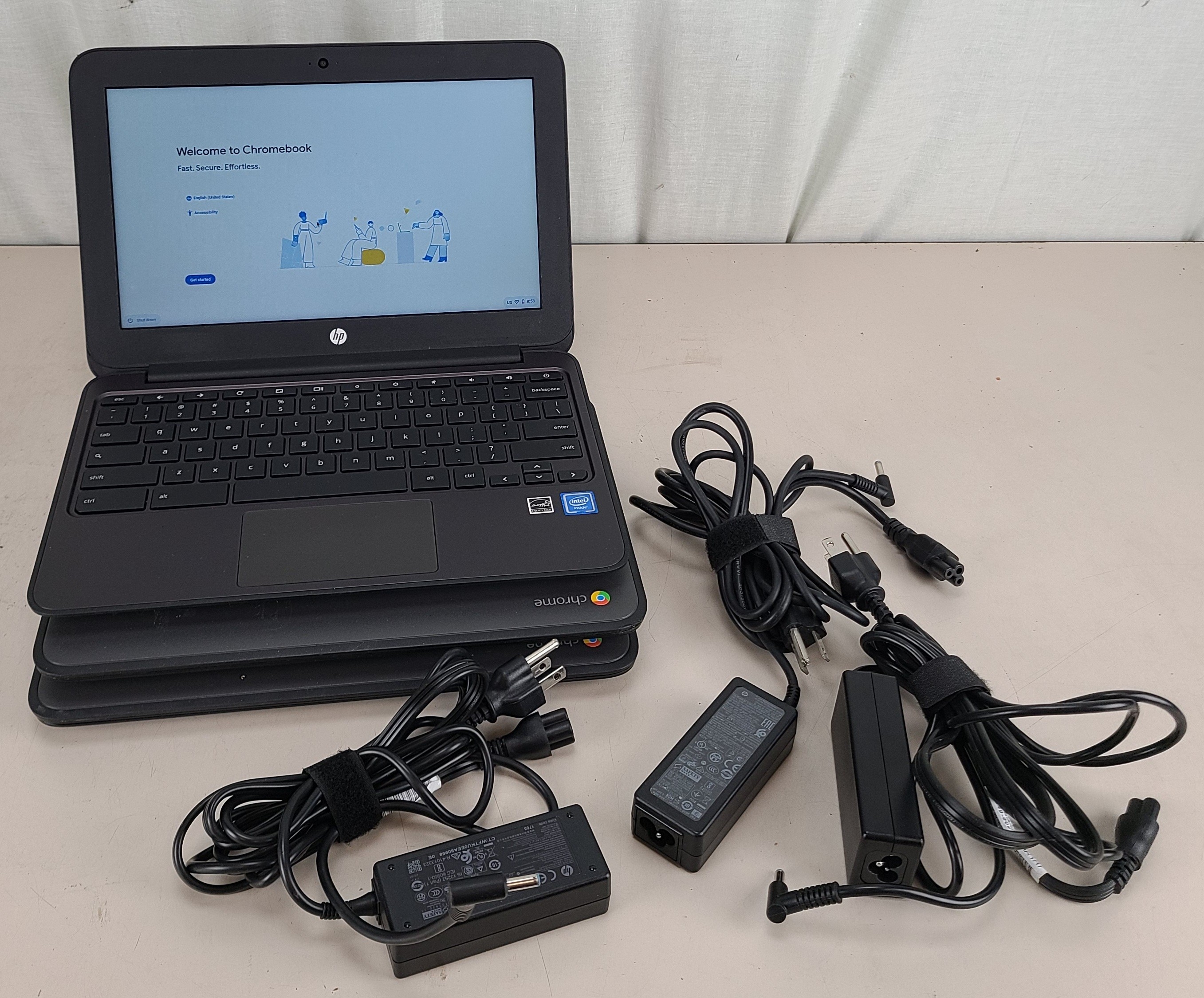 Lot of 3 HP Chromebook 11 G4 Laptop Intel Celeron N2840 4GB 16GB SSD